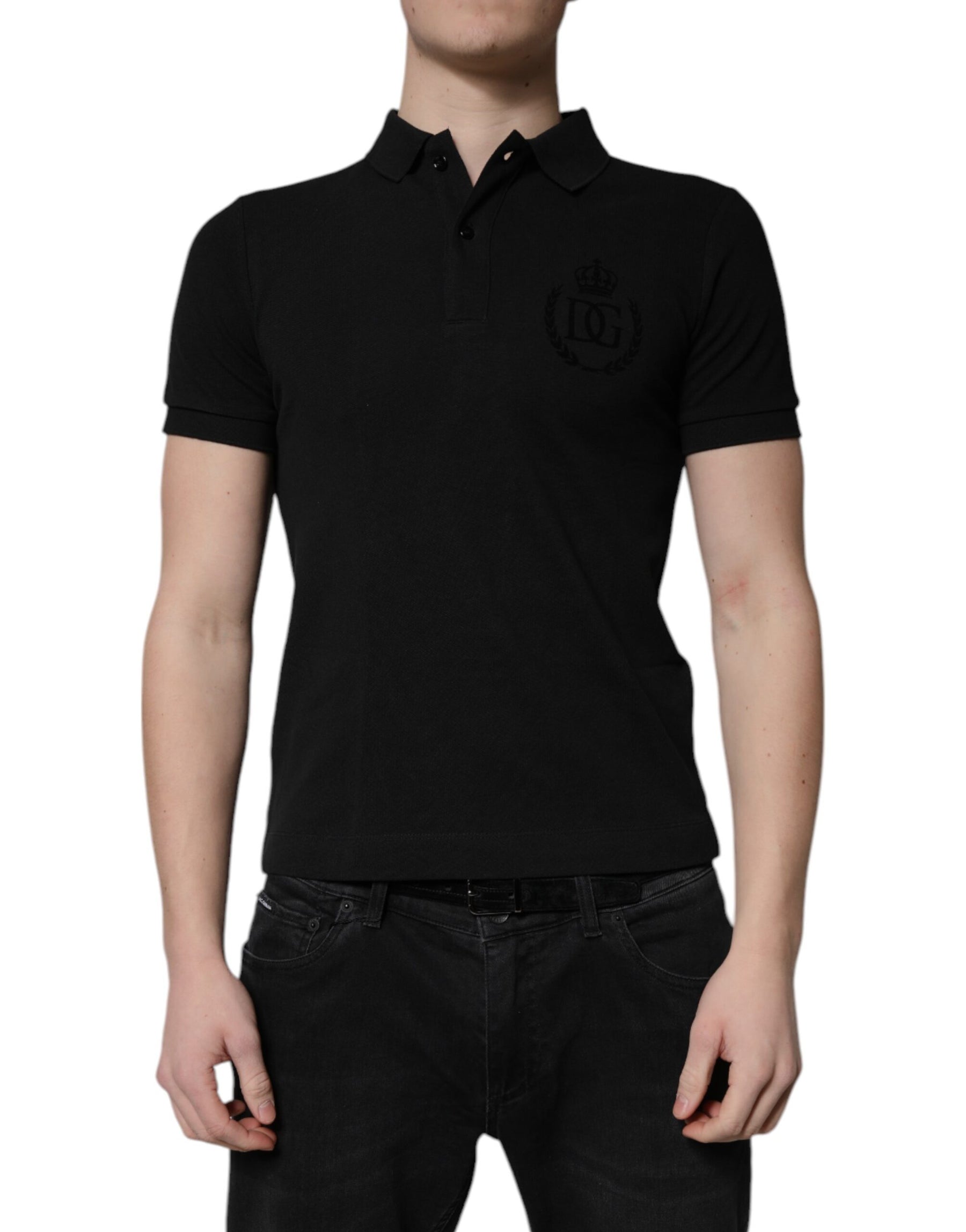 Dolce & Gabbana Black Cotton DG Logo Collared Polo T-shirt | Regal Royce