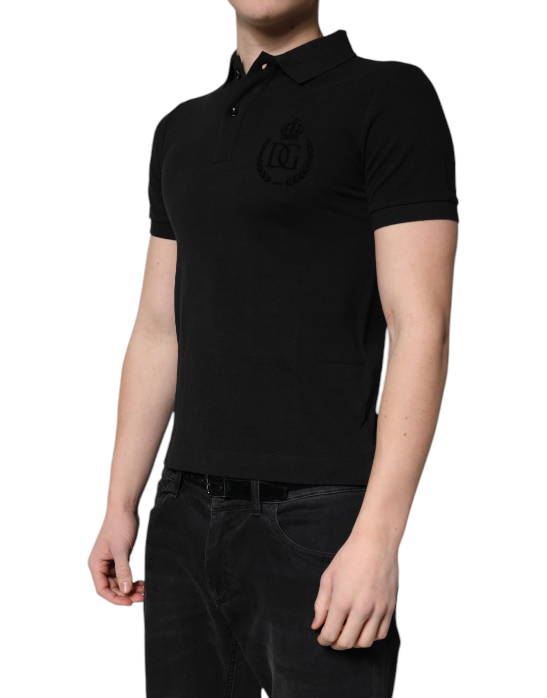 Dolce & Gabbana Black Cotton DG Logo Collared Polo T-shirt | Regal Royce