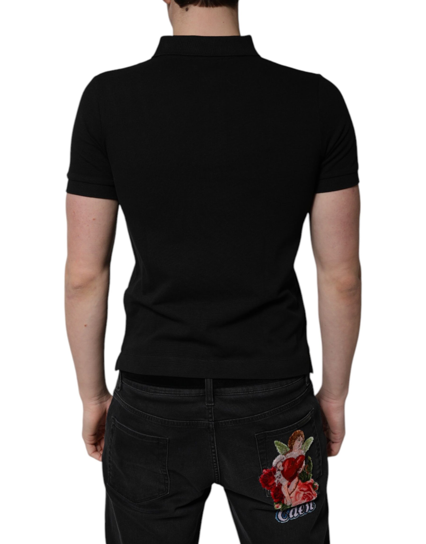 Dolce & Gabbana Black Cotton DG Logo Collared Polo T-shirt | Regal Royce