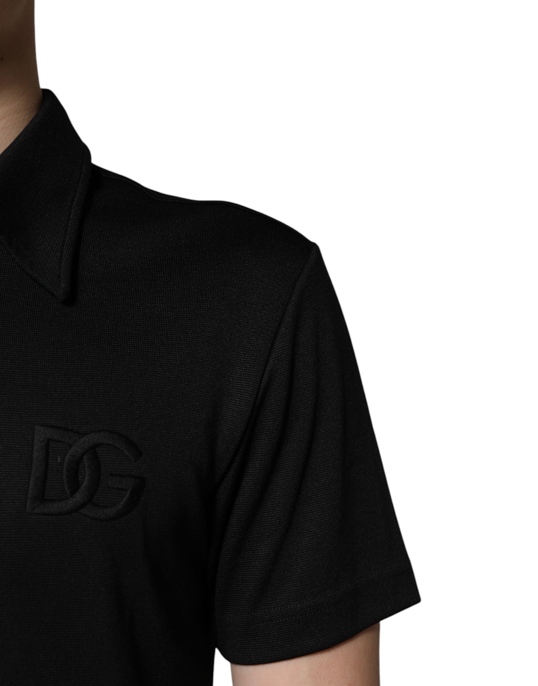 Dolce & Gabbana Black Polyester DG Logo Collared Polo T-shirt | Regal Royce