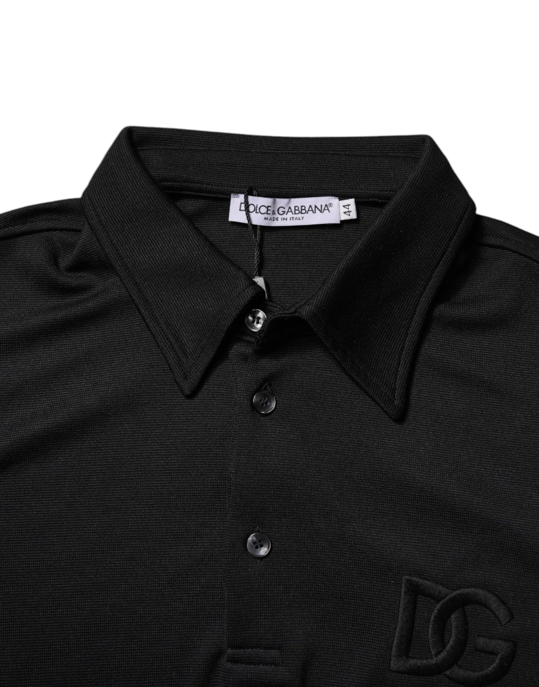 Dolce & Gabbana Black Polyester DG Logo Collared Polo T-shirt | Regal Royce