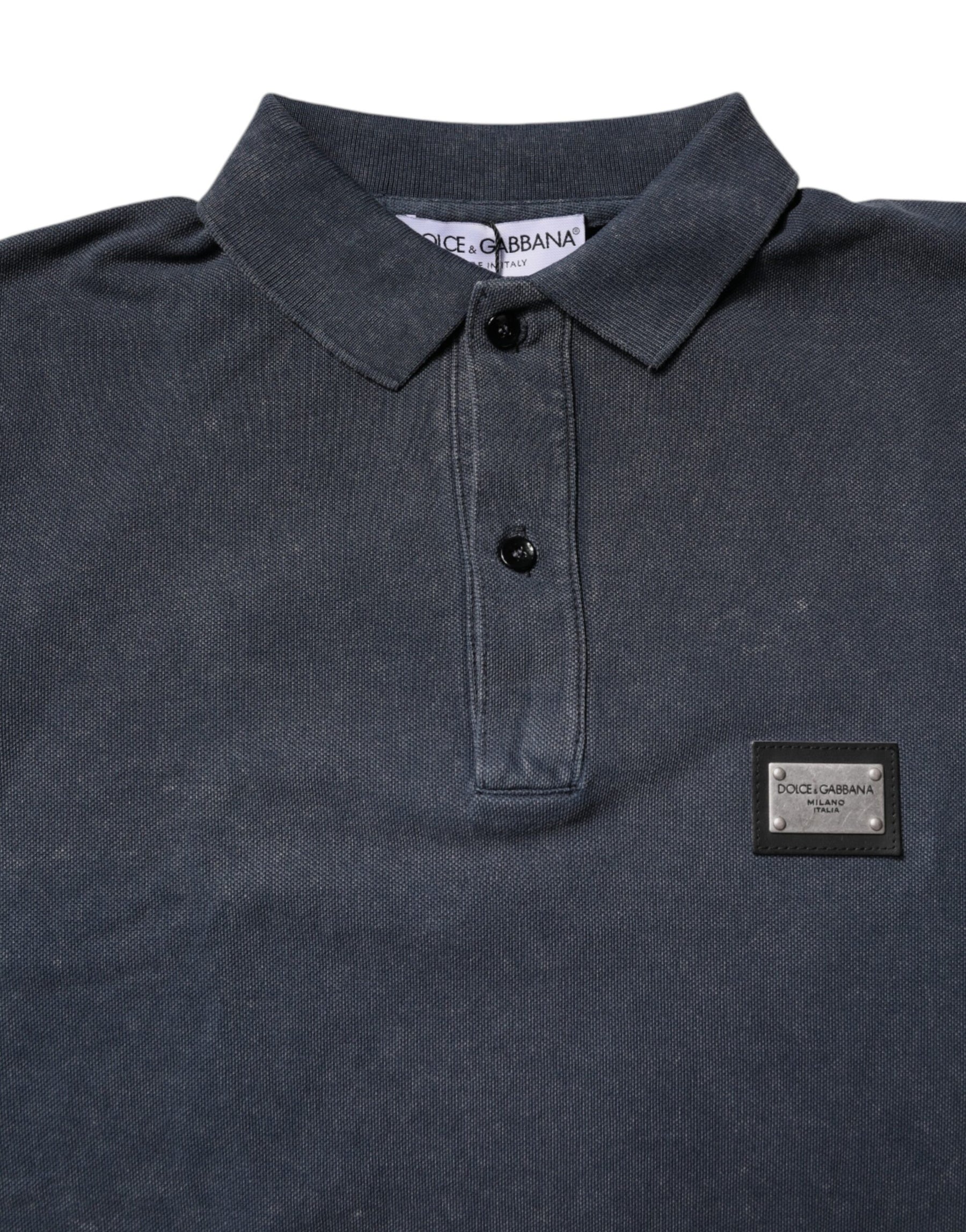 Dolce & Gabbana Dark Blue Logo Plaque Cotton Men Polo Shirt T-shirt | Regal Royce