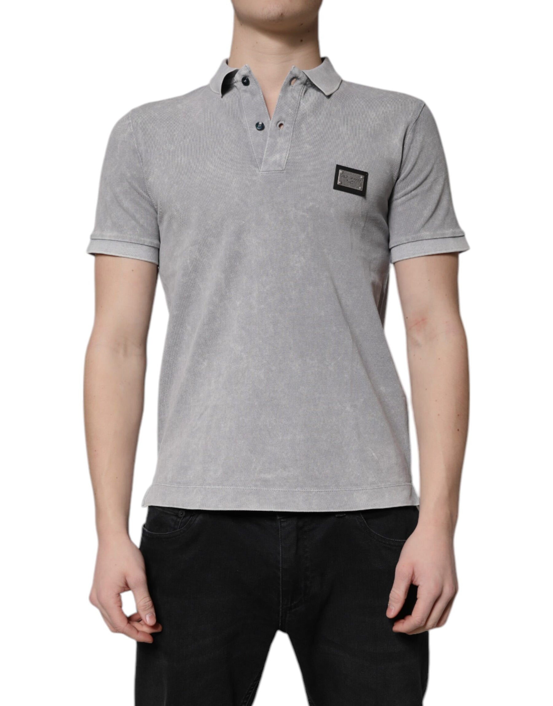 Dolce & Gabbana Gray Logo Plaque Cotton Men Polo Shirt T-shirt | Regal Royce