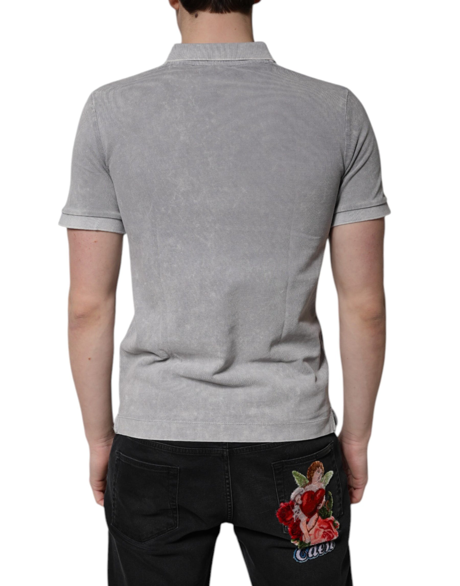 Dolce & Gabbana Gray Logo Plaque Cotton Men Polo Shirt T-shirt | Regal Royce