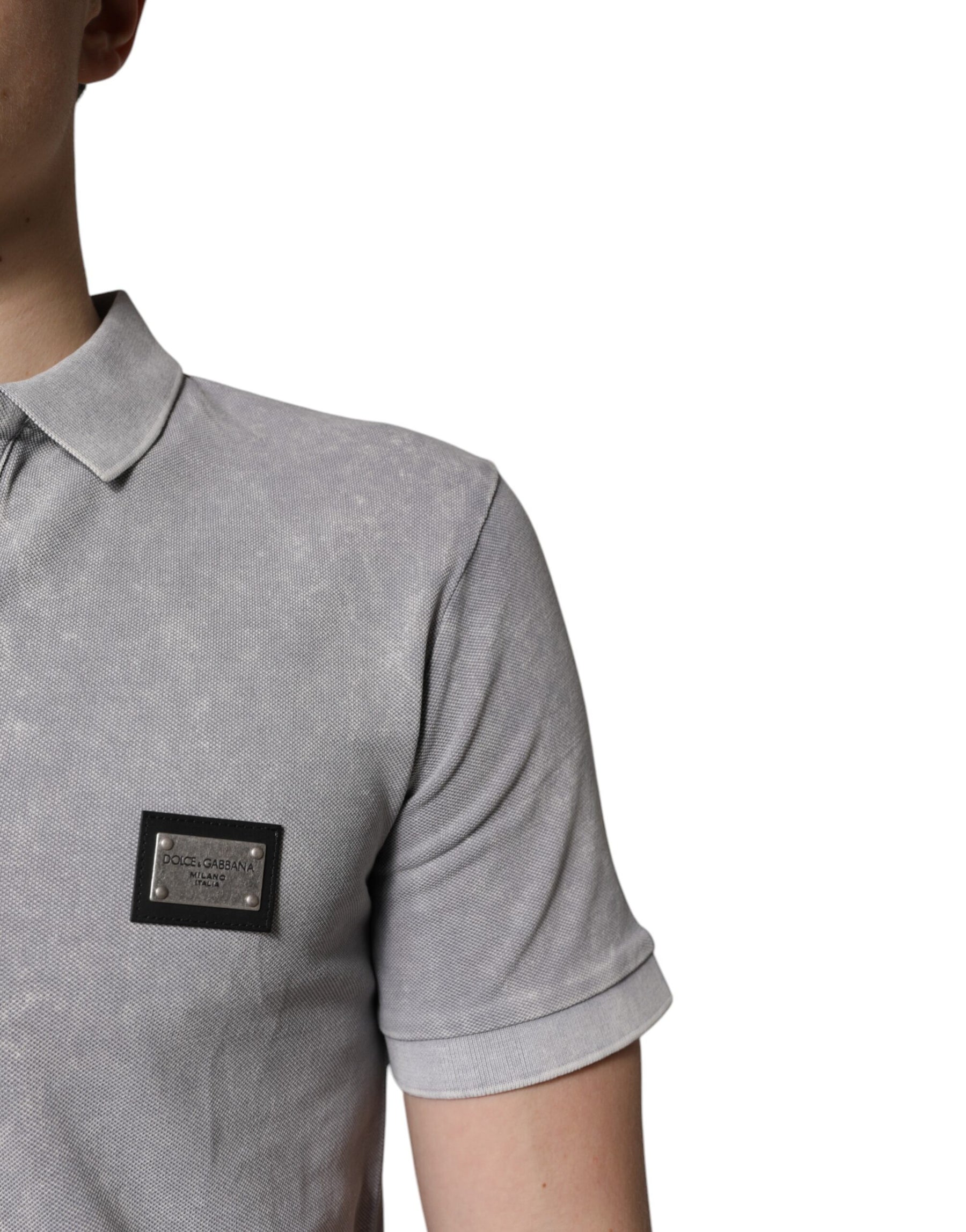 Dolce & Gabbana Gray Logo Plaque Cotton Men Polo Shirt T-shirt | Regal Royce