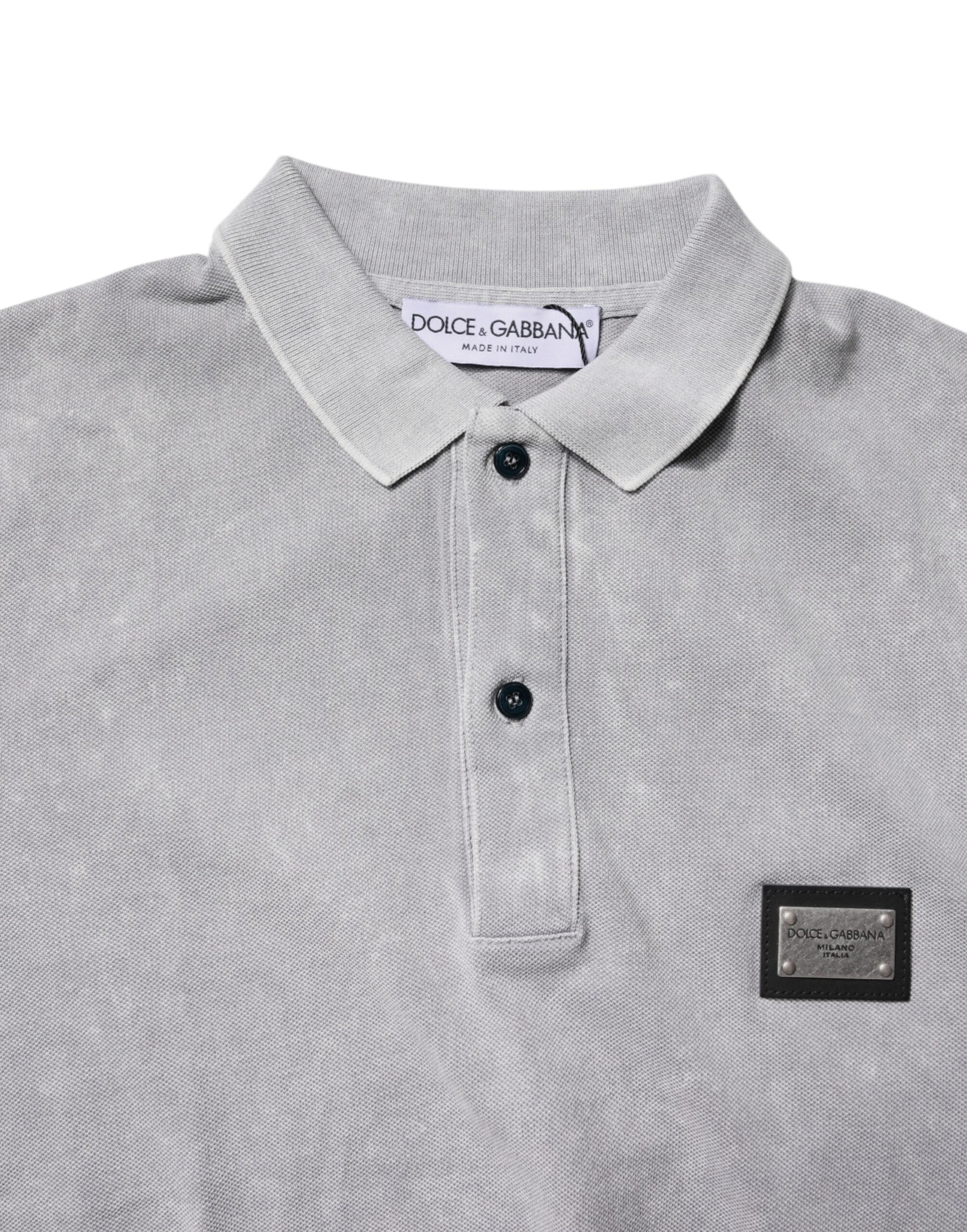 Dolce & Gabbana Gray Logo Plaque Cotton Men Polo Shirt T-shirt | Regal Royce