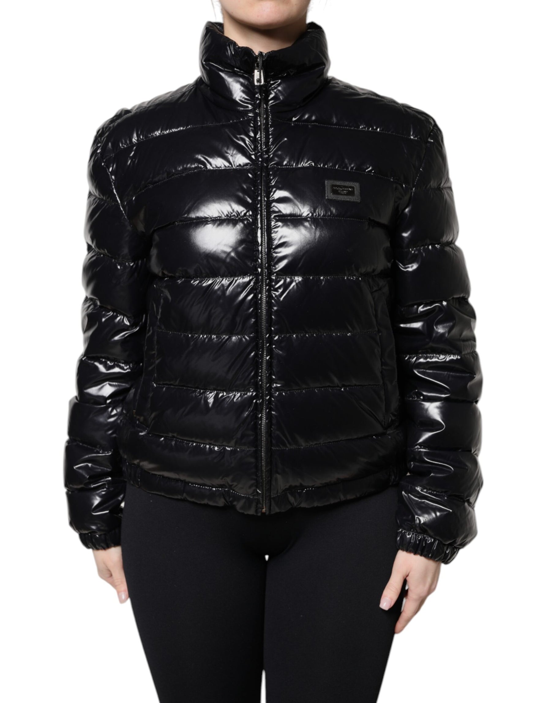 Dolce & Gabbana Black Logo Plaque Full Zip Puffer Jacket | Regal Royce