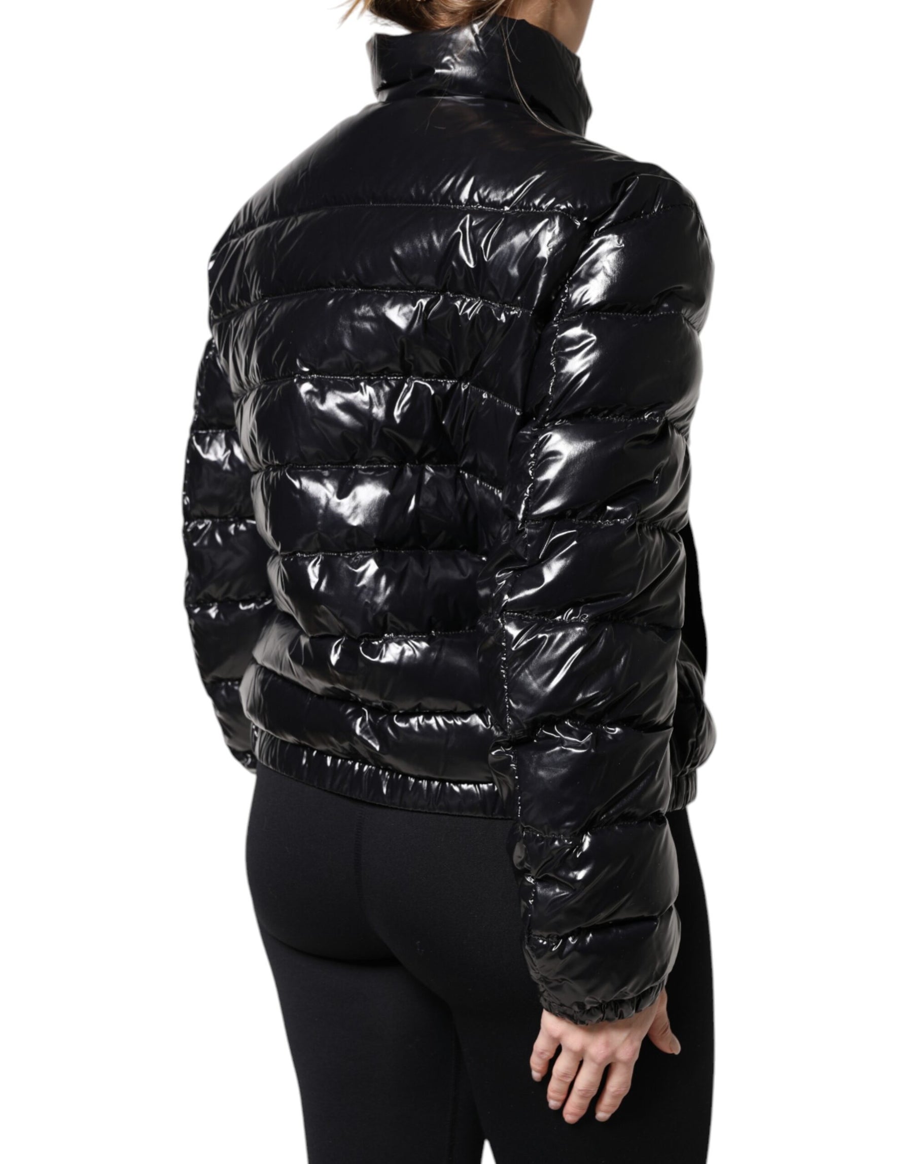 Dolce & Gabbana Black Logo Plaque Full Zip Puffer Jacket | Regal Royce
