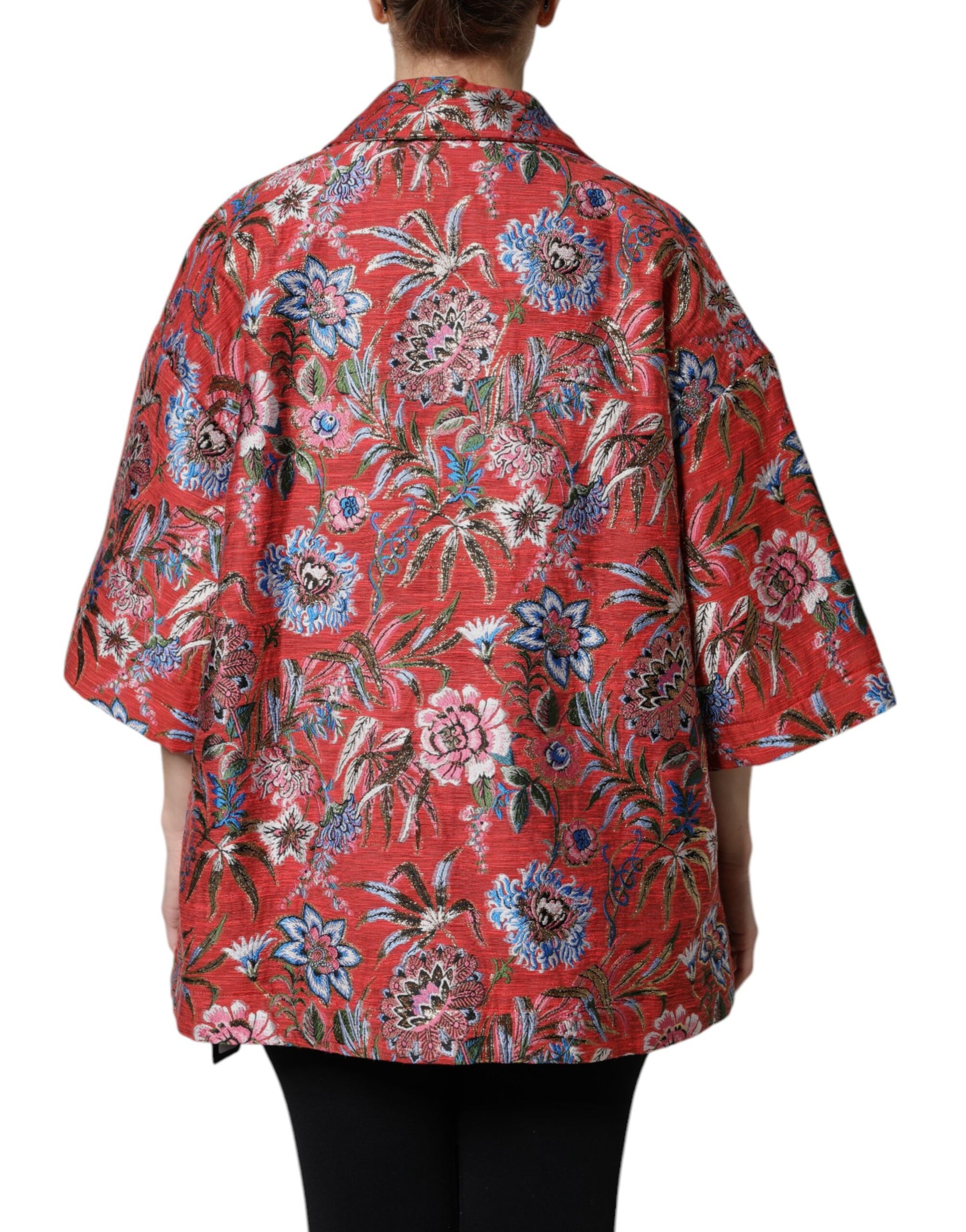Dolce & Gabbana Red Floral Jacquard Button Down Coat Jacket | Regal Royce