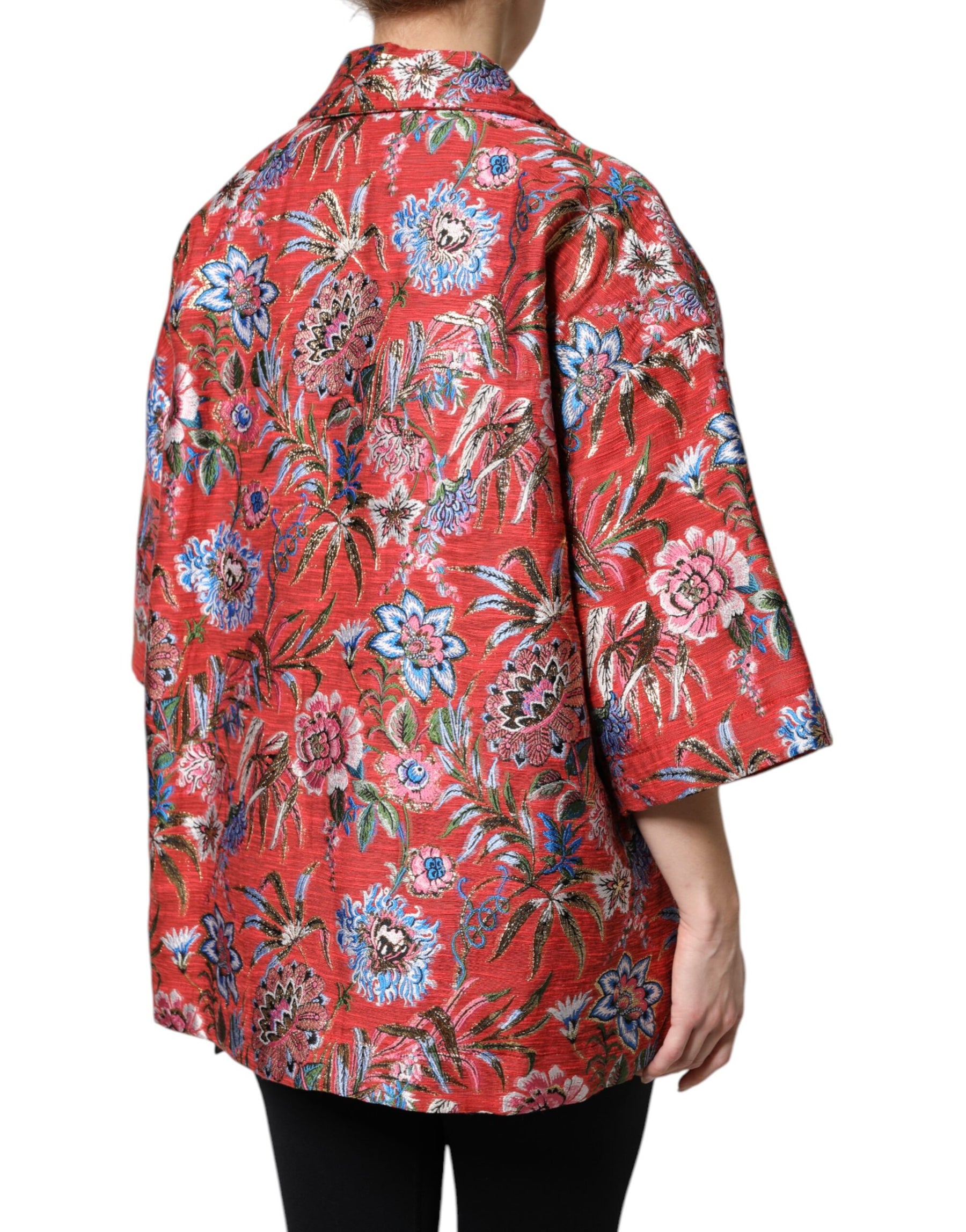 Dolce & Gabbana Red Floral Jacquard Button Down Coat Jacket | Regal Royce