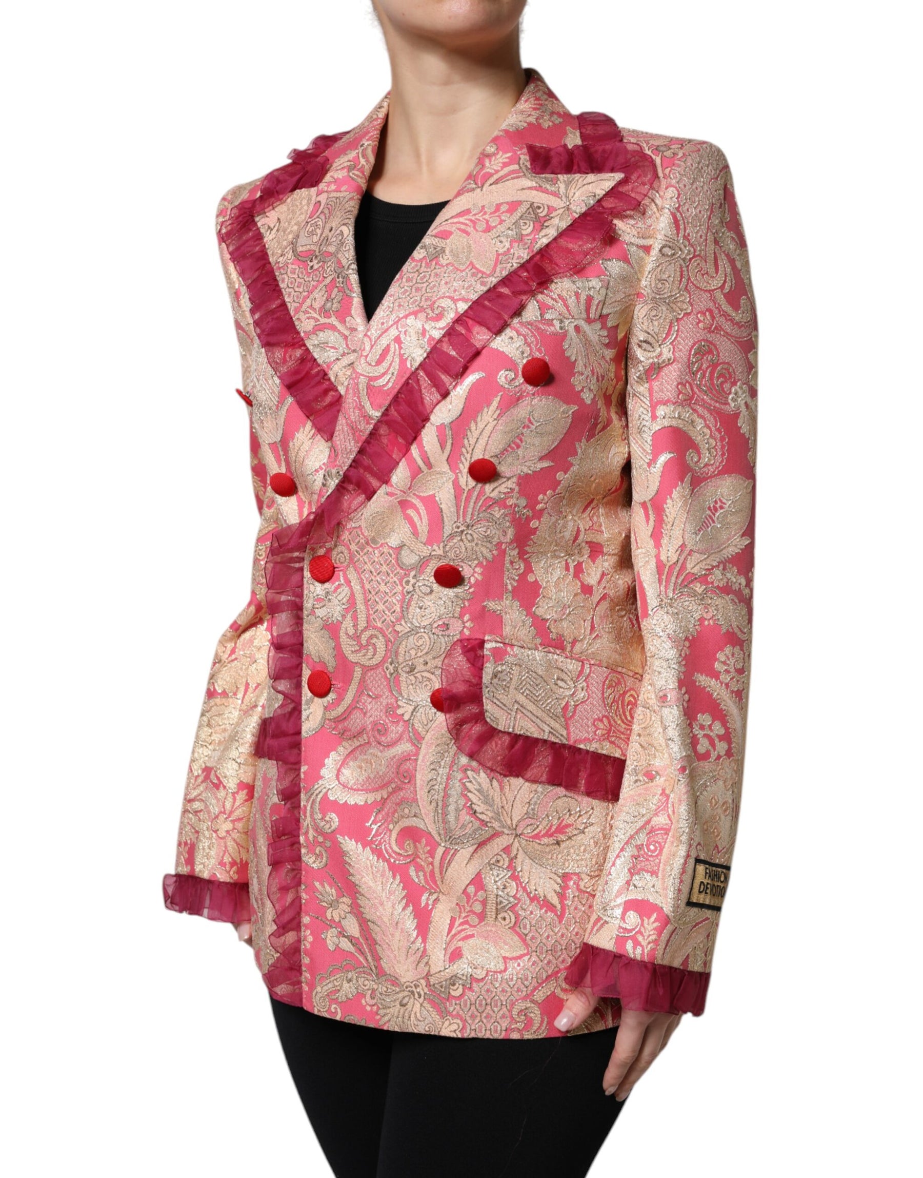 Dolce & Gabbana Pink Gold Jacquard Nylon Coat Blazer Jacket | Regal Royce