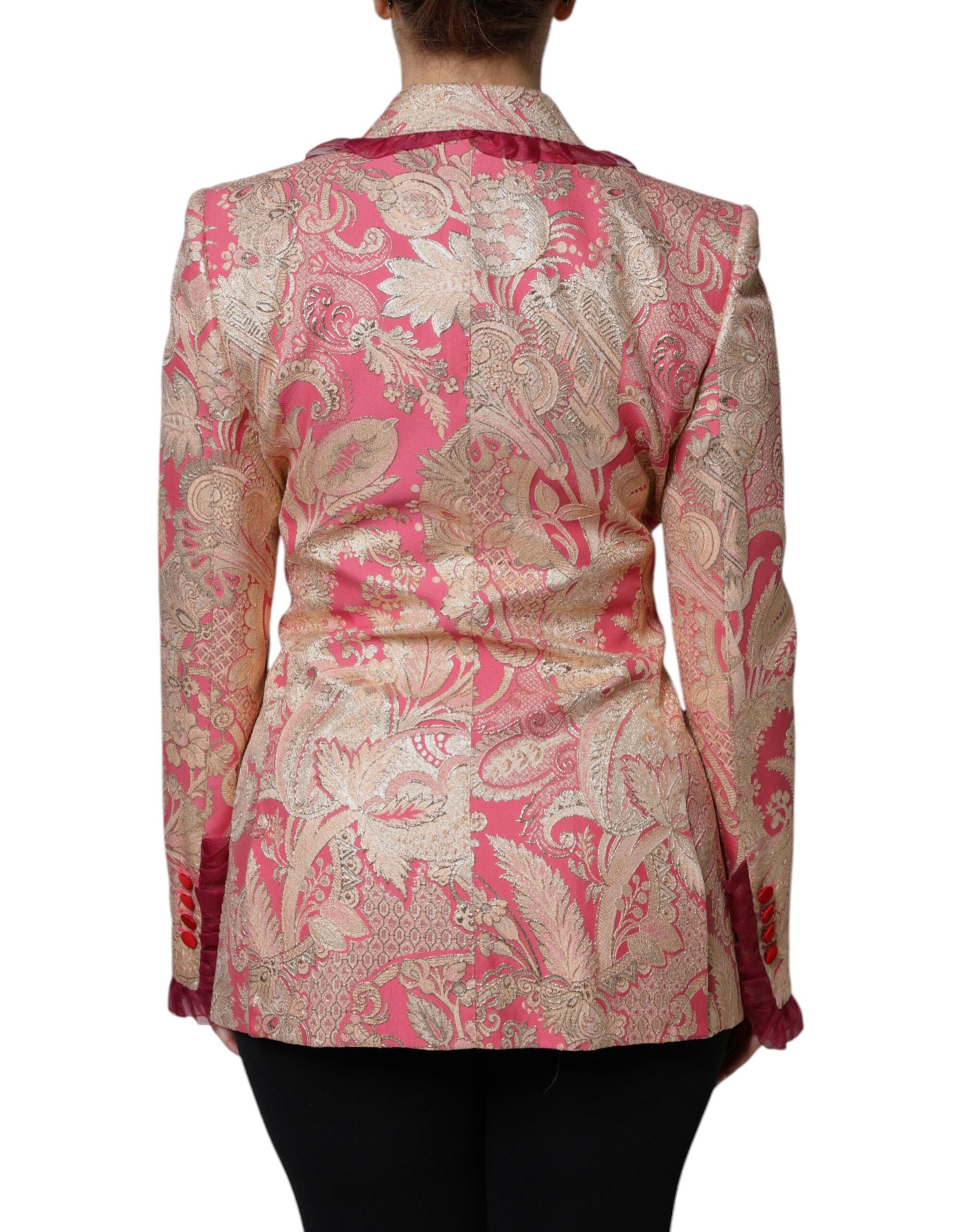 Dolce & Gabbana Pink Gold Jacquard Nylon Coat Blazer Jacket | Regal Royce