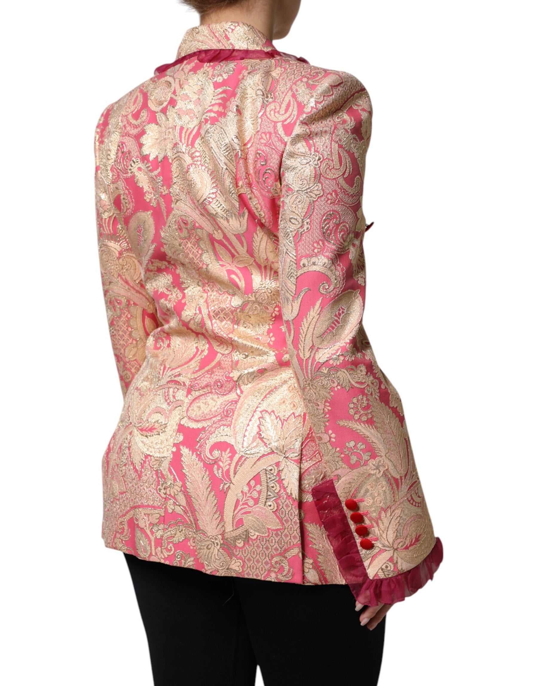 Dolce & Gabbana Pink Gold Jacquard Nylon Coat Blazer Jacket | Regal Royce