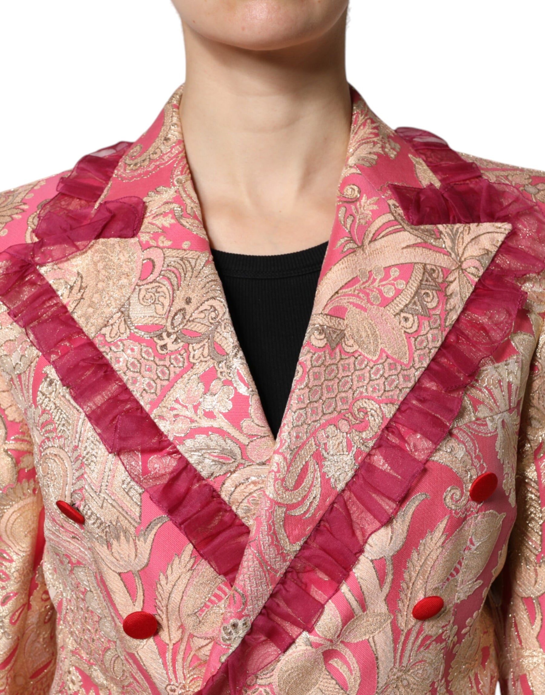 Dolce & Gabbana Pink Gold Jacquard Nylon Coat Blazer Jacket | Regal Royce
