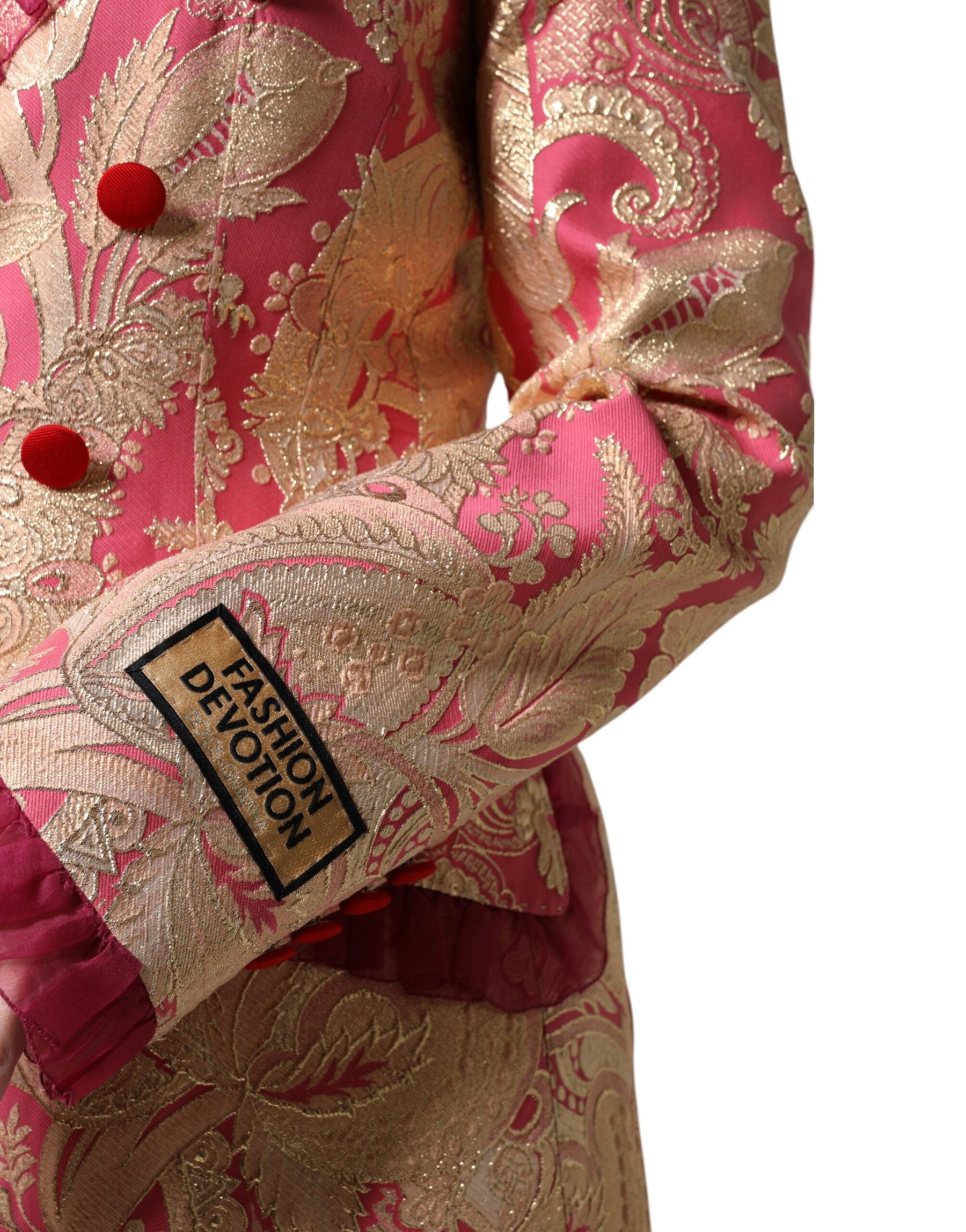 Dolce & Gabbana Pink Gold Jacquard Nylon Coat Blazer Jacket | Regal Royce