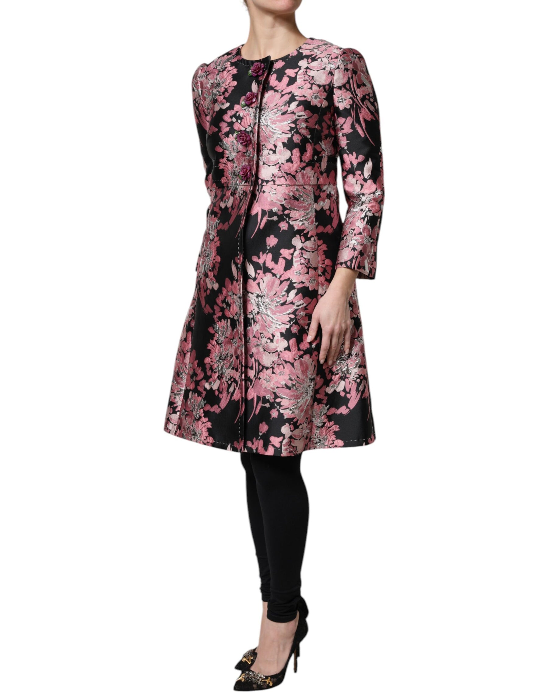 Dolce & Gabbana Pink Black Floral Brocade Trenchcoat Jacket | Regal Royce