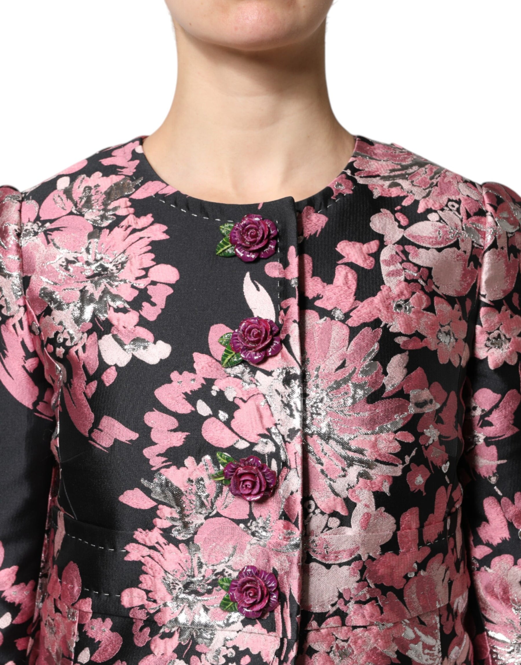 Dolce & Gabbana Pink Black Floral Brocade Trenchcoat Jacket | Regal Royce