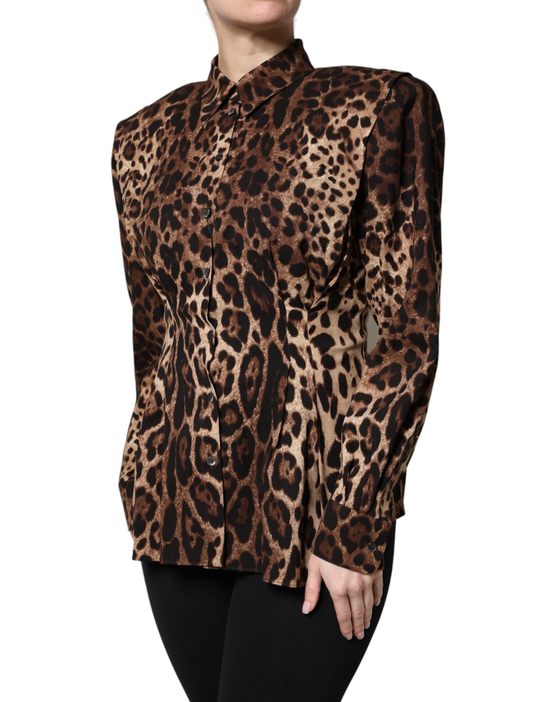 Dolce & Gabbana Brown Leopard Silk Button Down Coat Jacket | Regal Royce