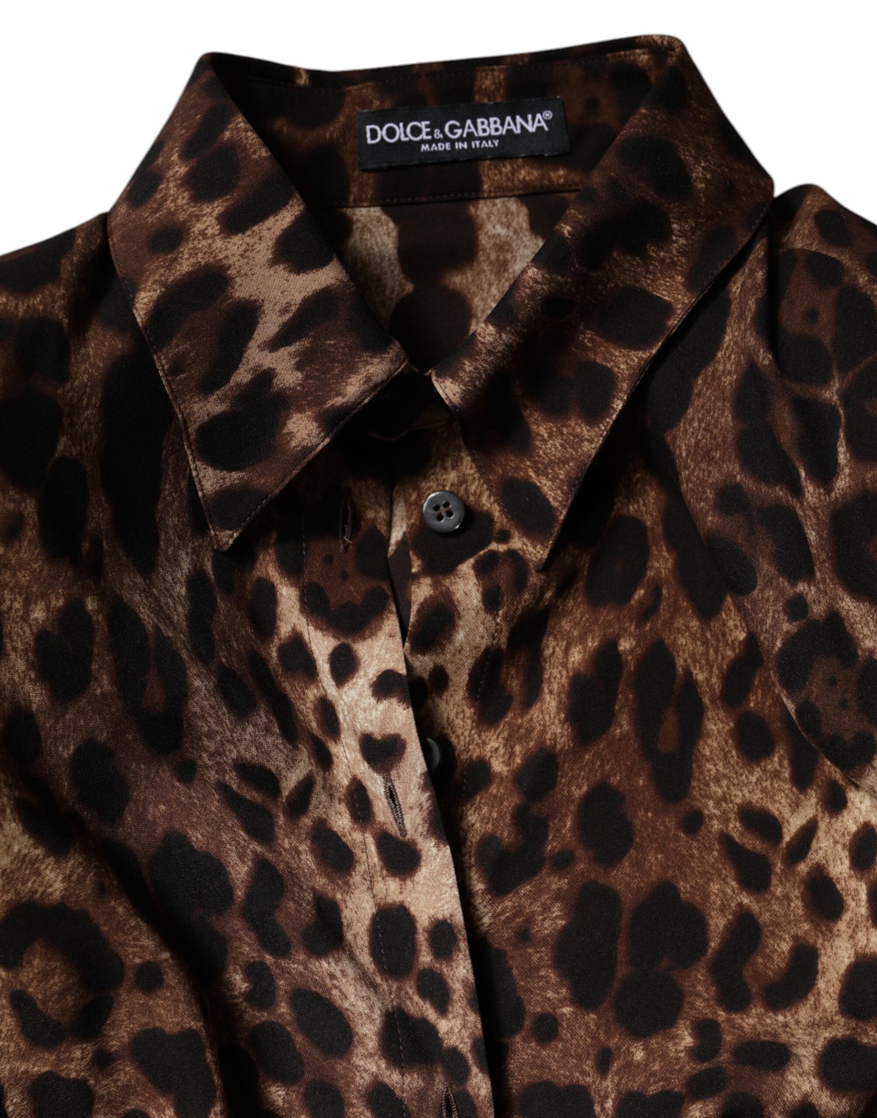 Dolce & Gabbana Brown Leopard Silk Button Down Coat Jacket | Regal Royce