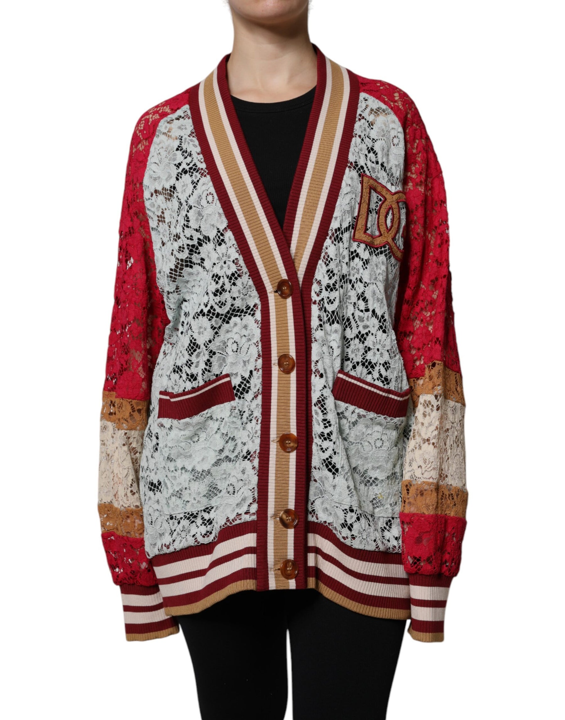 Dolce & Gabbana Multicolor Floral Lace Cardigan Sweater | Regal Royce