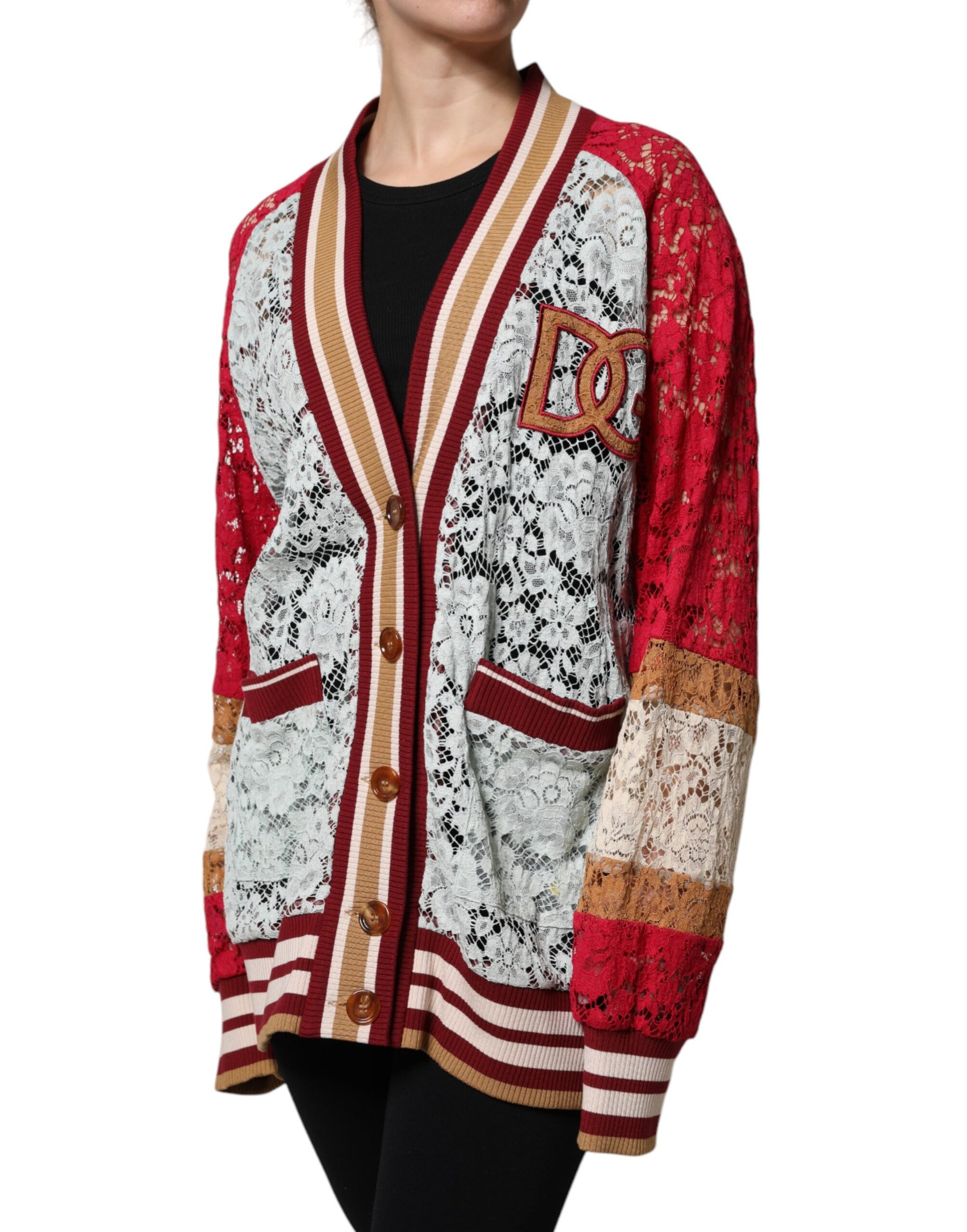 Dolce & Gabbana Multicolor Floral Lace Cardigan Sweater | Regal Royce