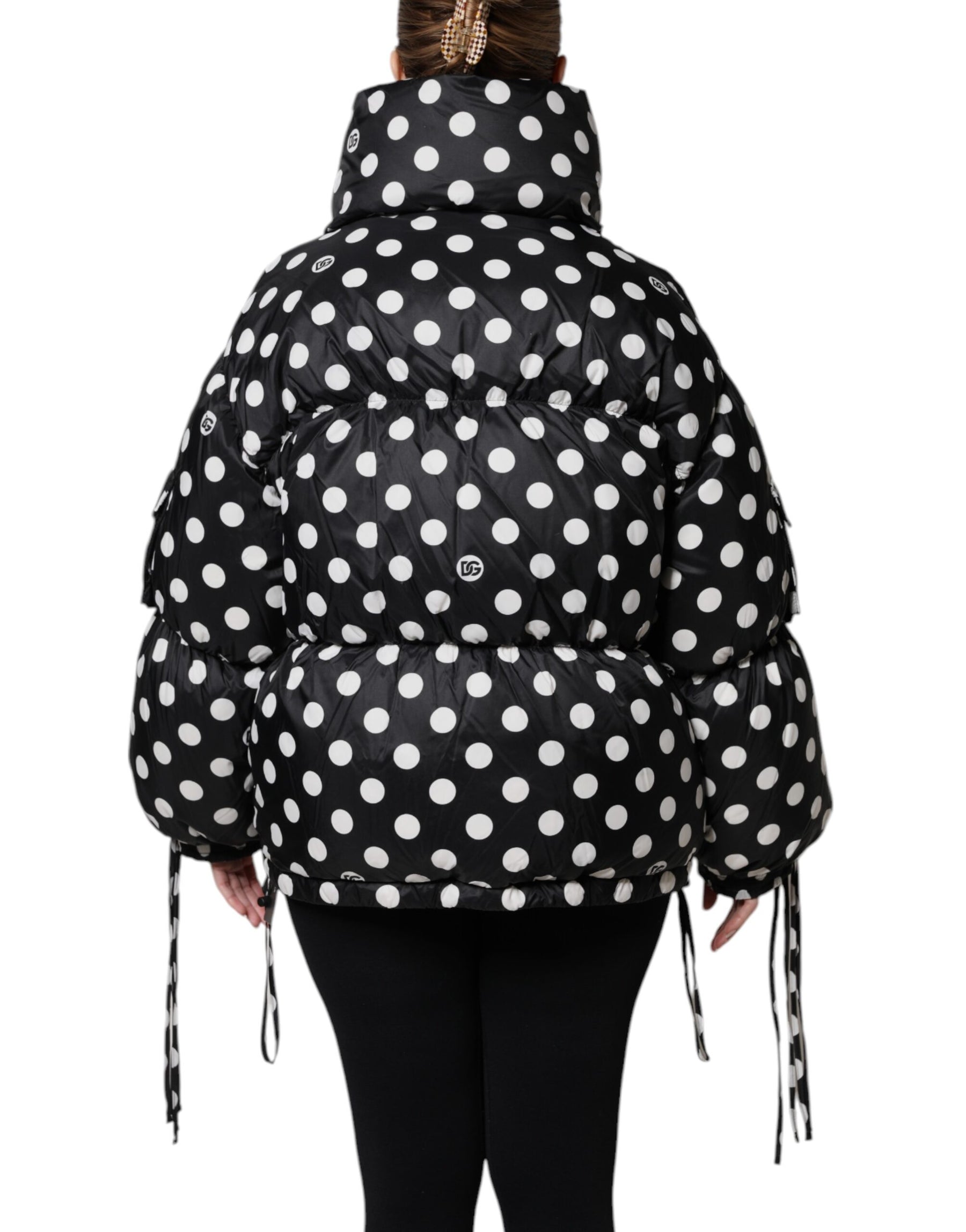 Dolce & Gabbana Black White Polka Dot Full Zip Puffer Jacket | Regal Royce