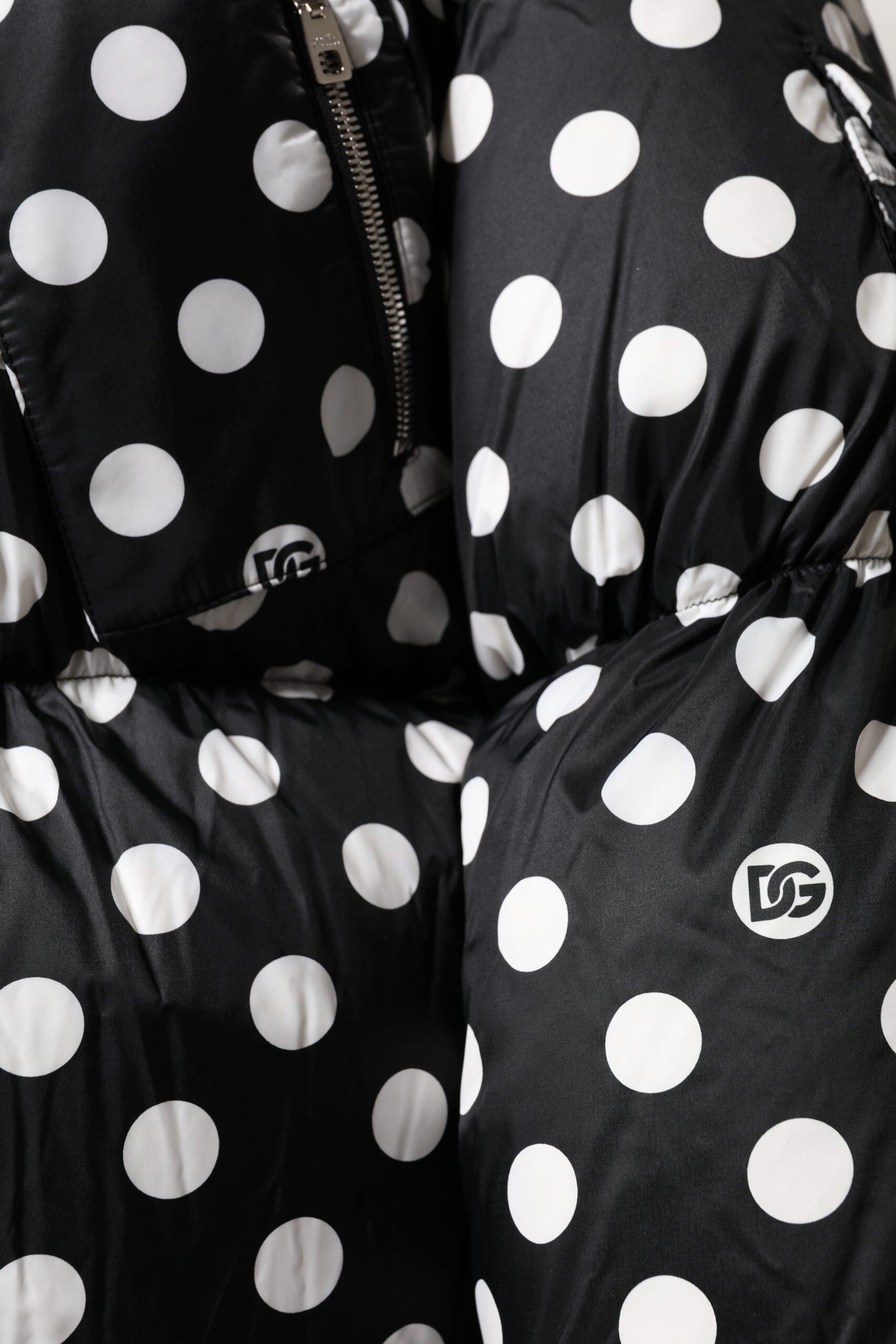 Dolce & Gabbana Black White Polka Dot Full Zip Puffer Jacket | Regal Royce