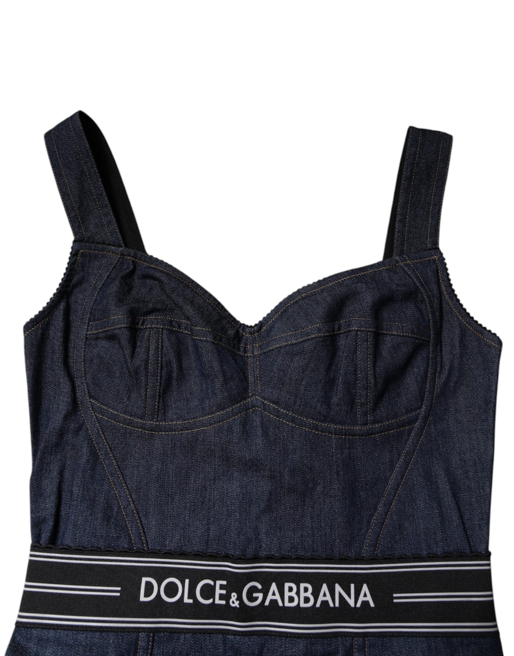 Dolce & Gabbana Blue Cotton Stretch Sleeveless Bodycon Denim Bodysuit | Regal Royce