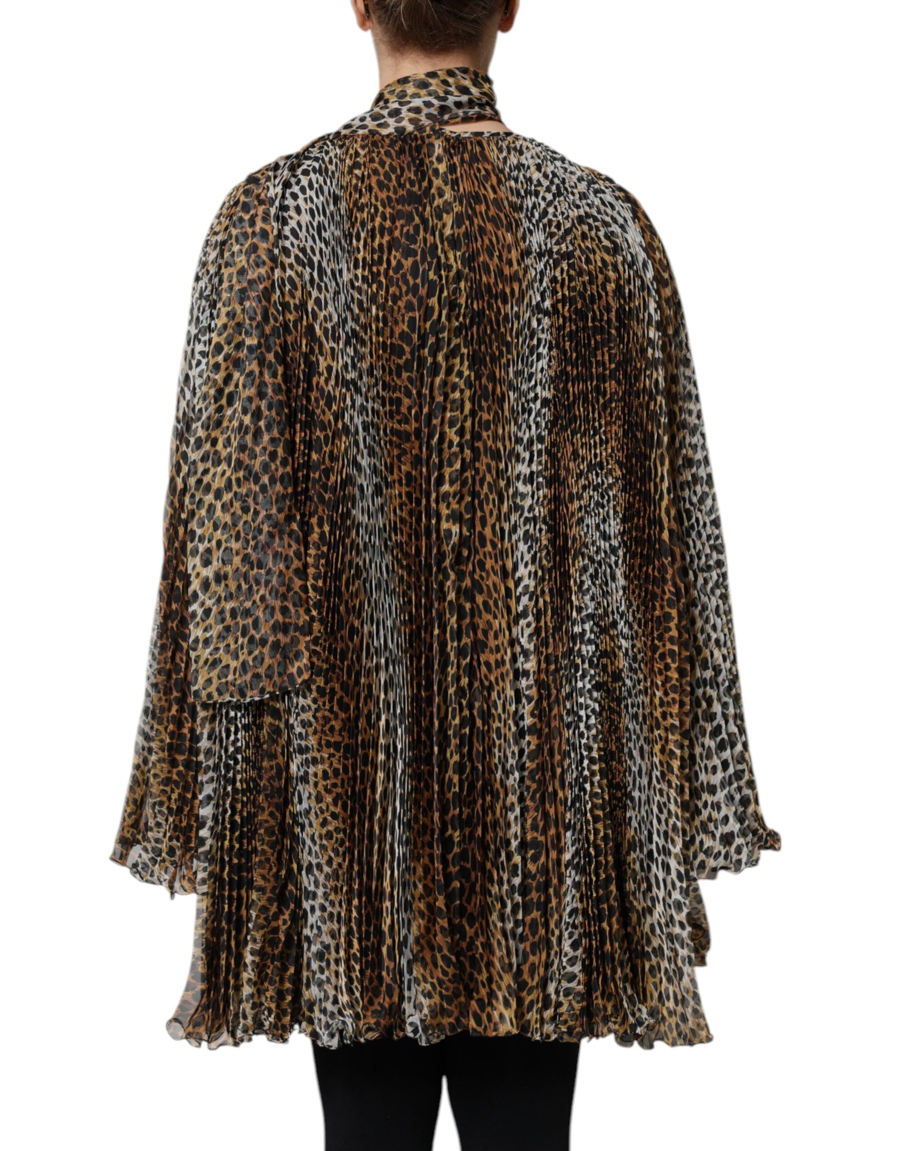 Dolce & Gabbana Brown Leopard Print Scarf Collared Chiffon Dress | Regal Royce
