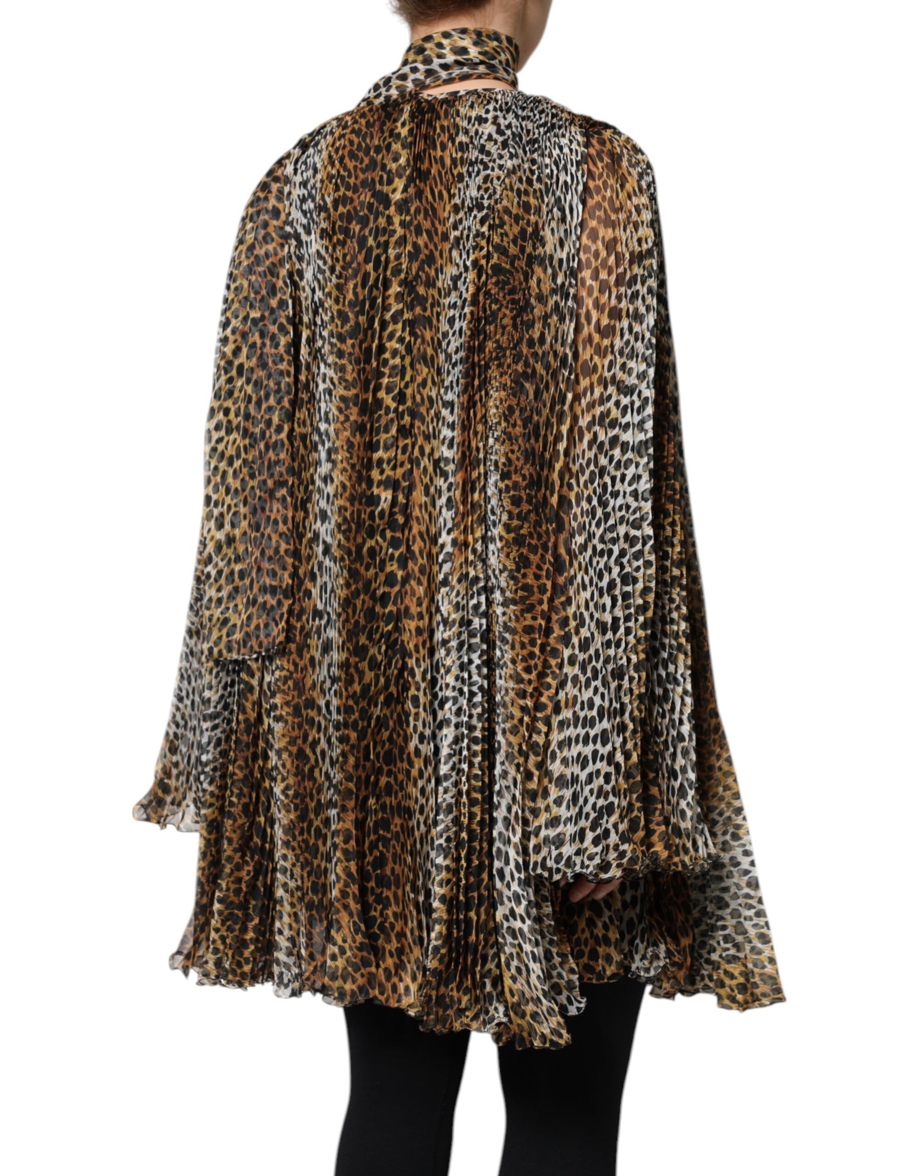 Dolce & Gabbana Brown Leopard Print Scarf Collared Chiffon Dress | Regal Royce