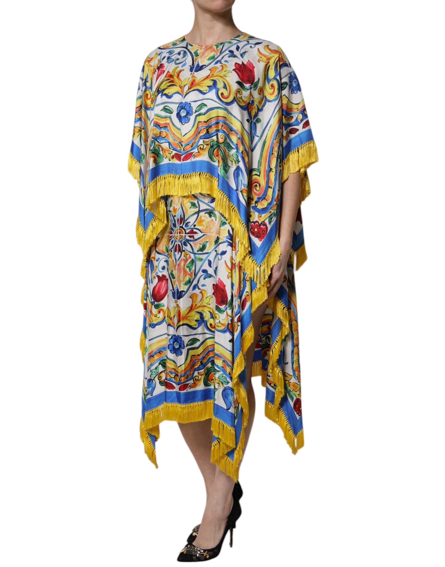 Dolce & Gabbana Multicolor Majolica Kaftan Short Sleeves Maxi Dress | Regal Royce