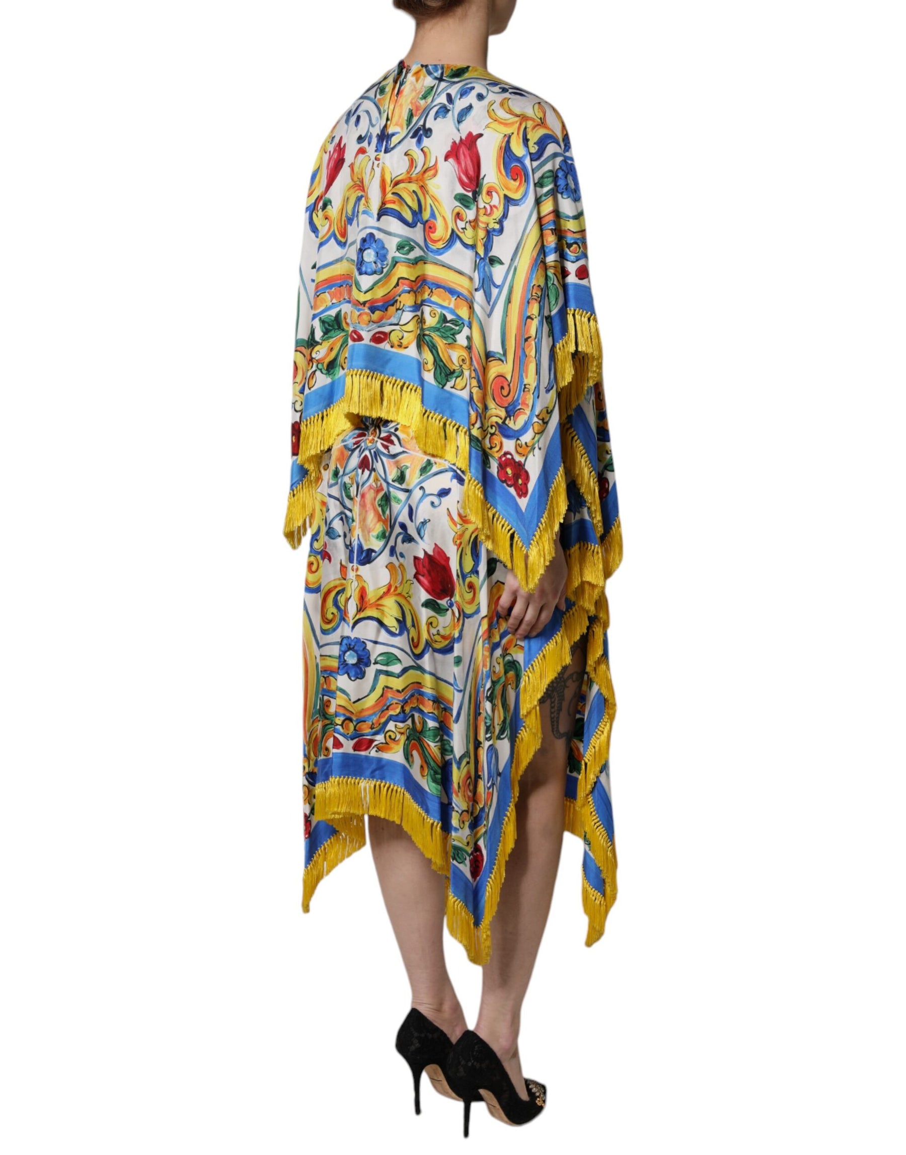 Dolce & Gabbana Multicolor Majolica Kaftan Short Sleeves Maxi Dress | Regal Royce