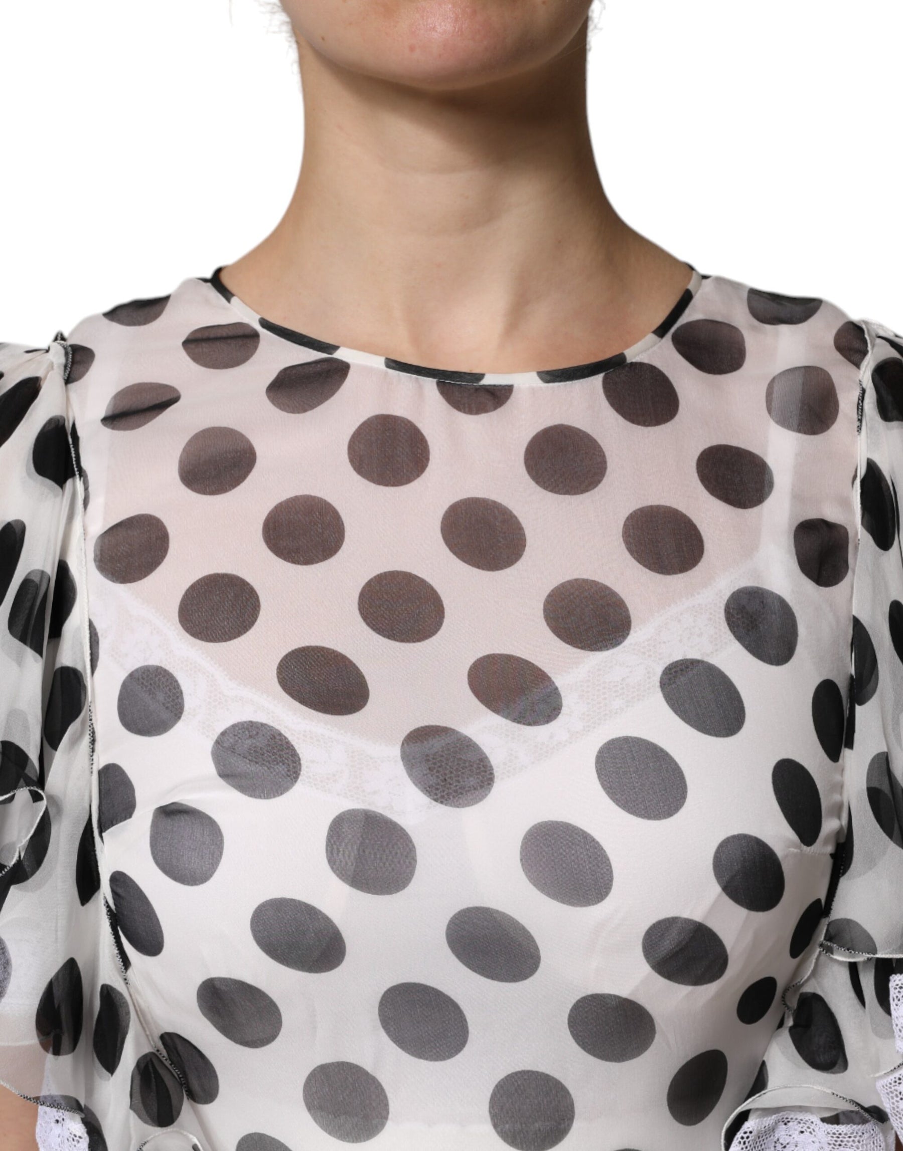 Dolce & Gabbana White Polka Dotted Silk Blend A-line Dress | Regal Royce