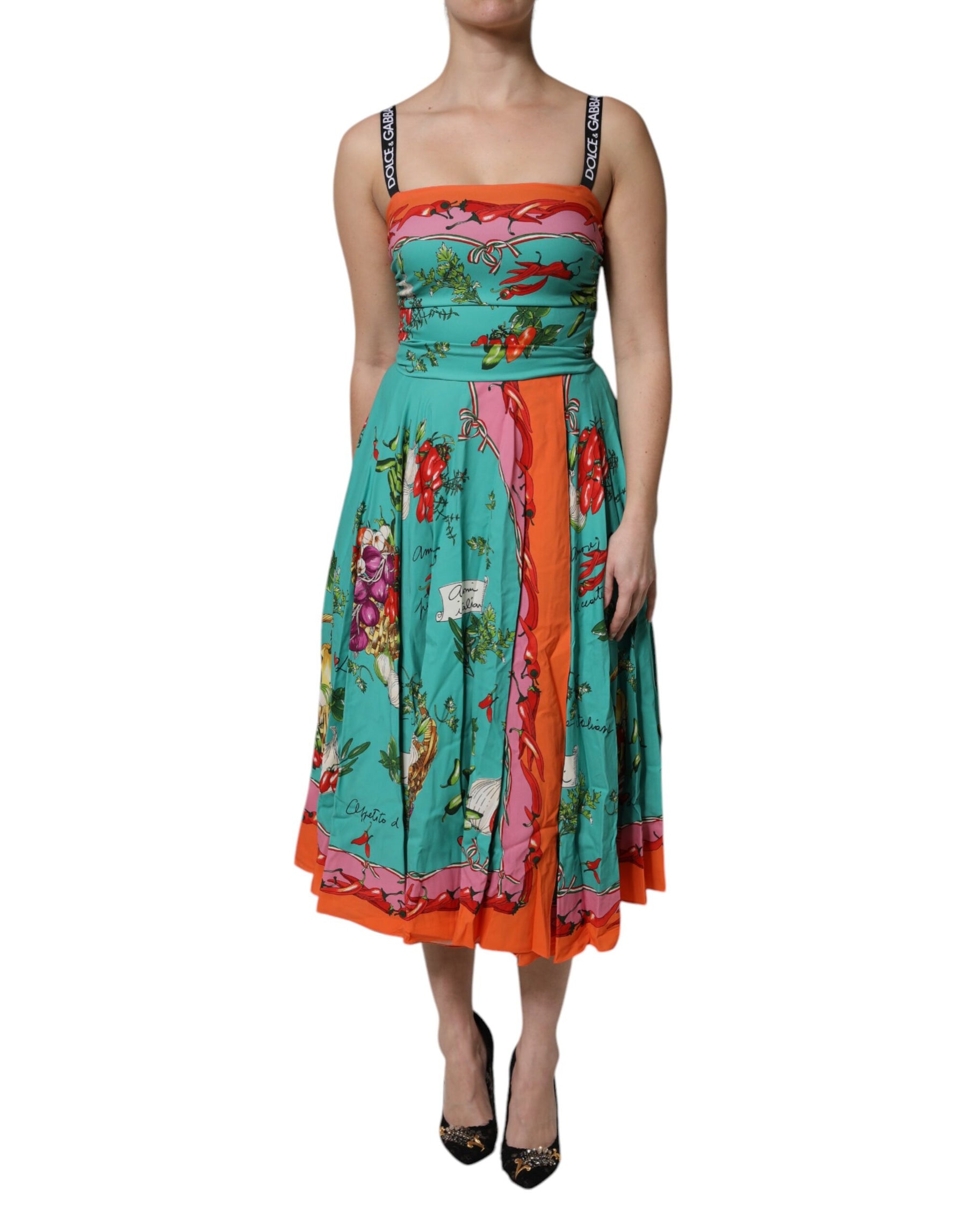 Dolce & Gabbana Multicolor Printed Silk Sleeveless Midi Dress | Regal Royce