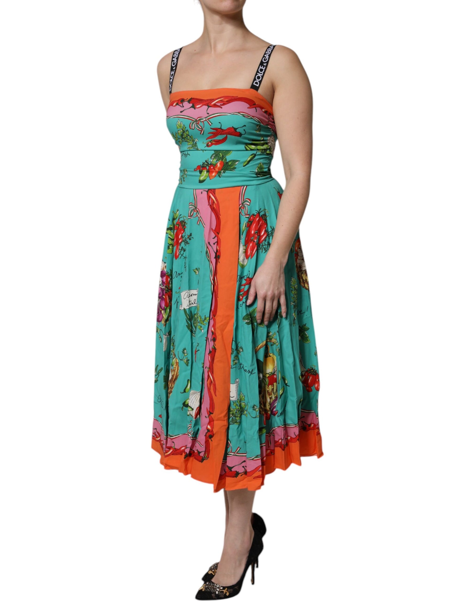 Dolce & Gabbana Multicolor Printed Silk Sleeveless Midi Dress | Regal Royce