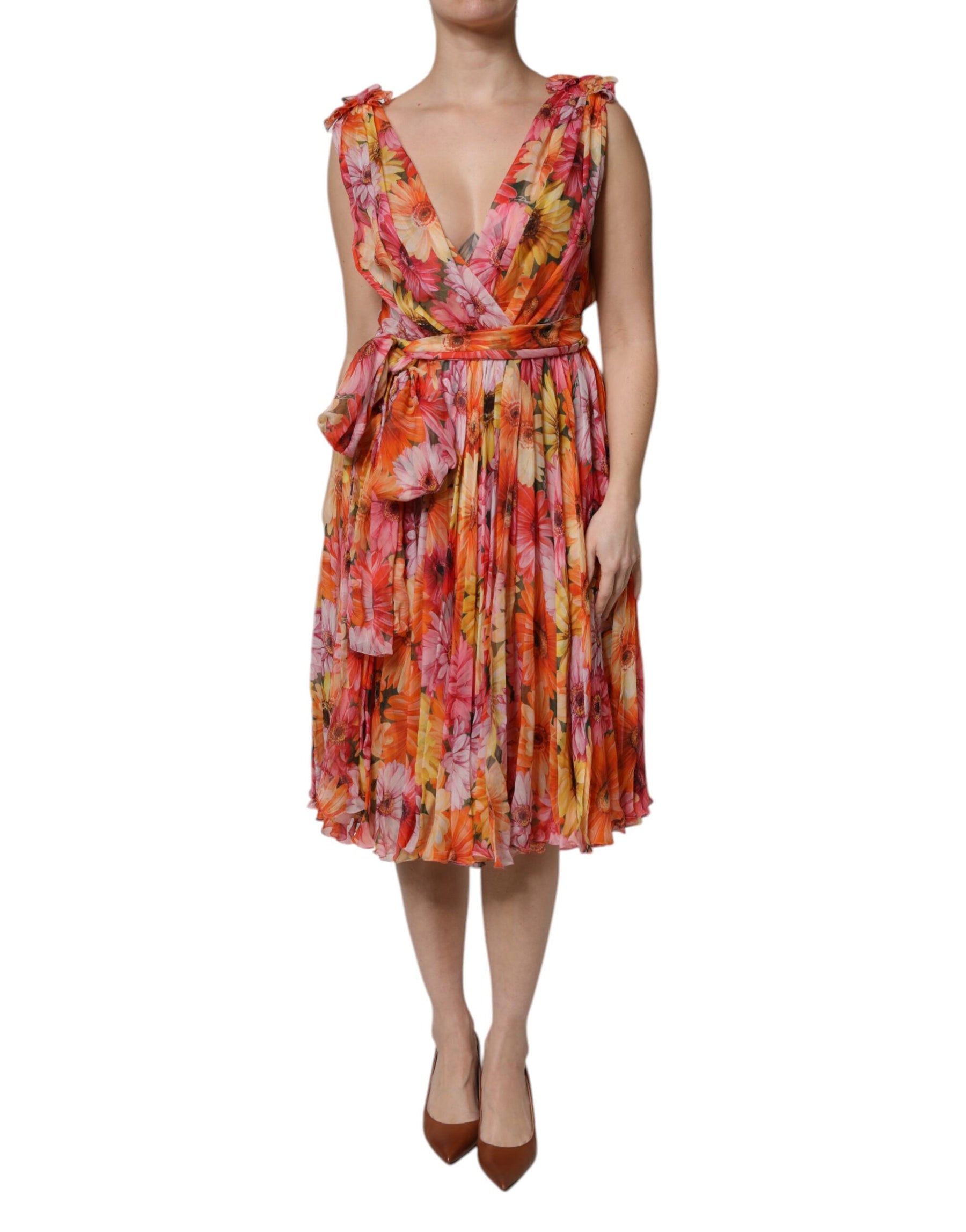 Dolce & Gabbana Multicolor Floral Silk V-neck Chiffon Dress | Regal Royce
