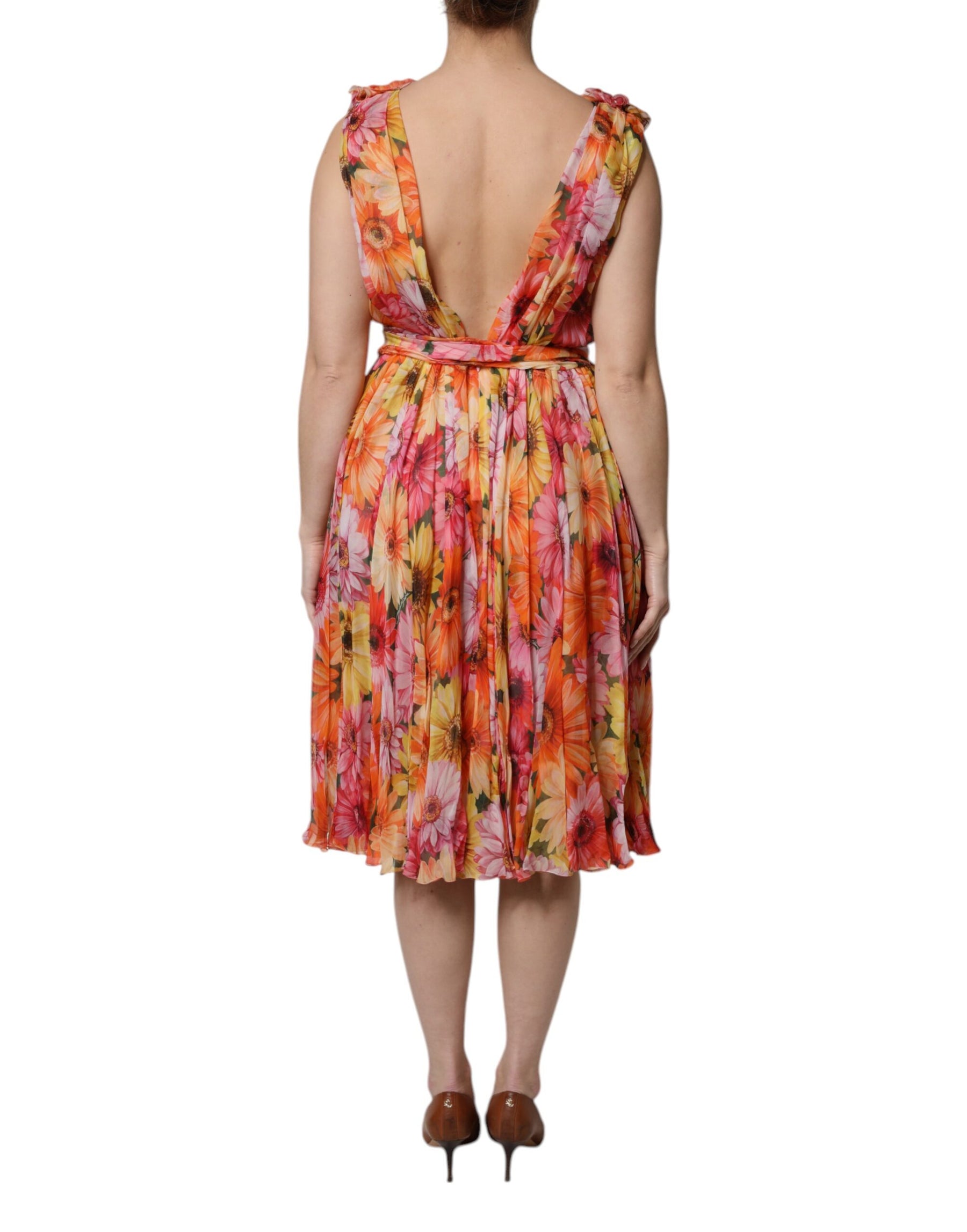 Dolce & Gabbana Multicolor Floral Silk V-neck Chiffon Dress | Regal Royce