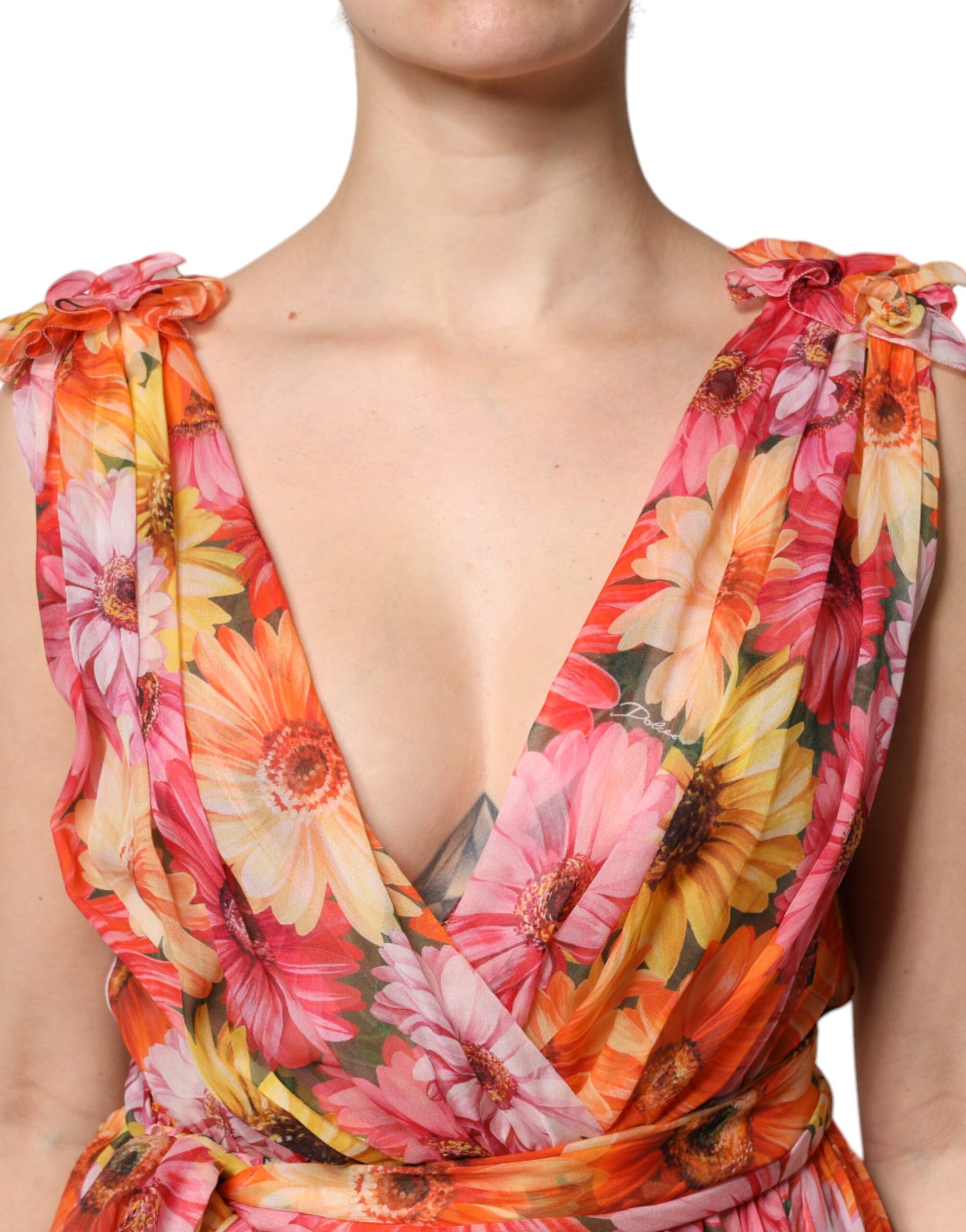 Dolce & Gabbana Multicolor Floral Silk V-neck Chiffon Dress | Regal Royce