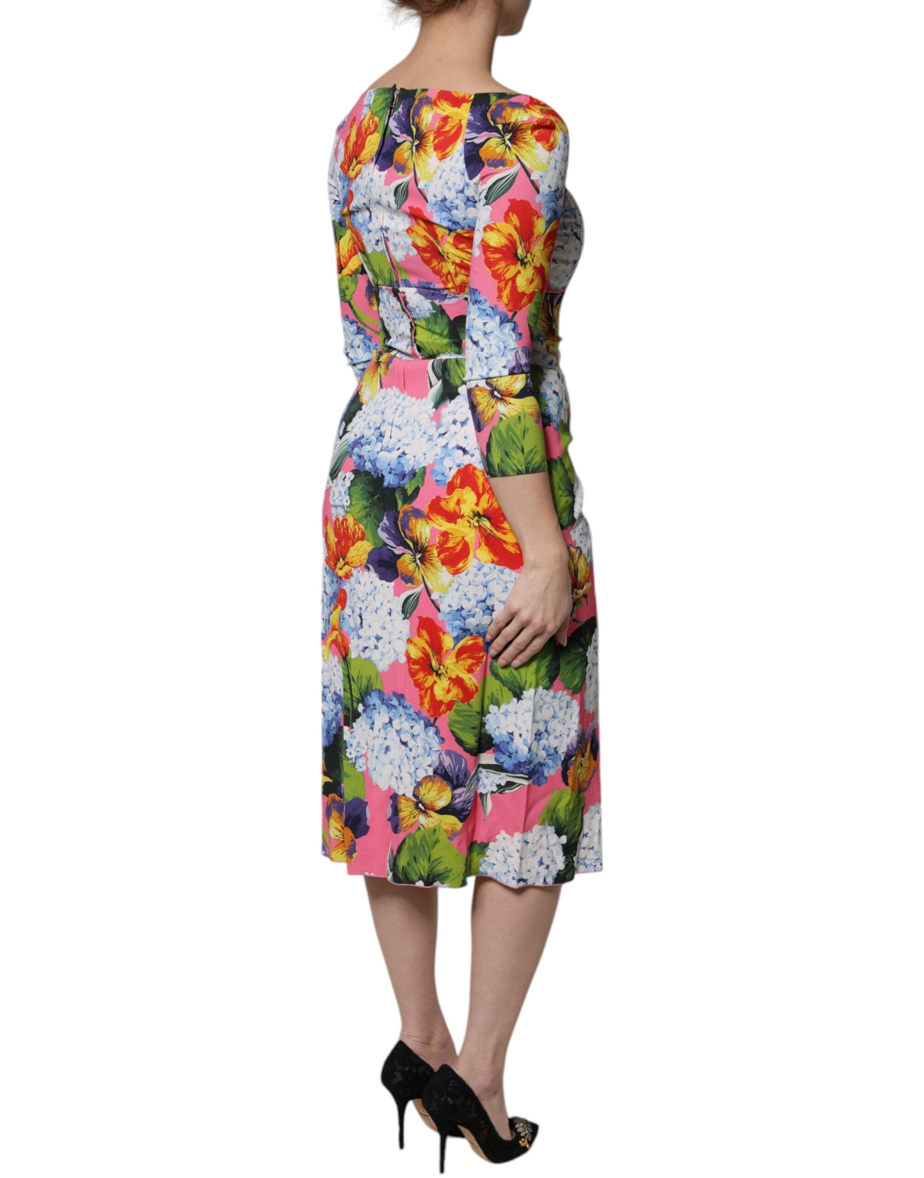 Dolce & Gabbana Multicolor Floral Side Slit Midi Dress | Regal Royce
