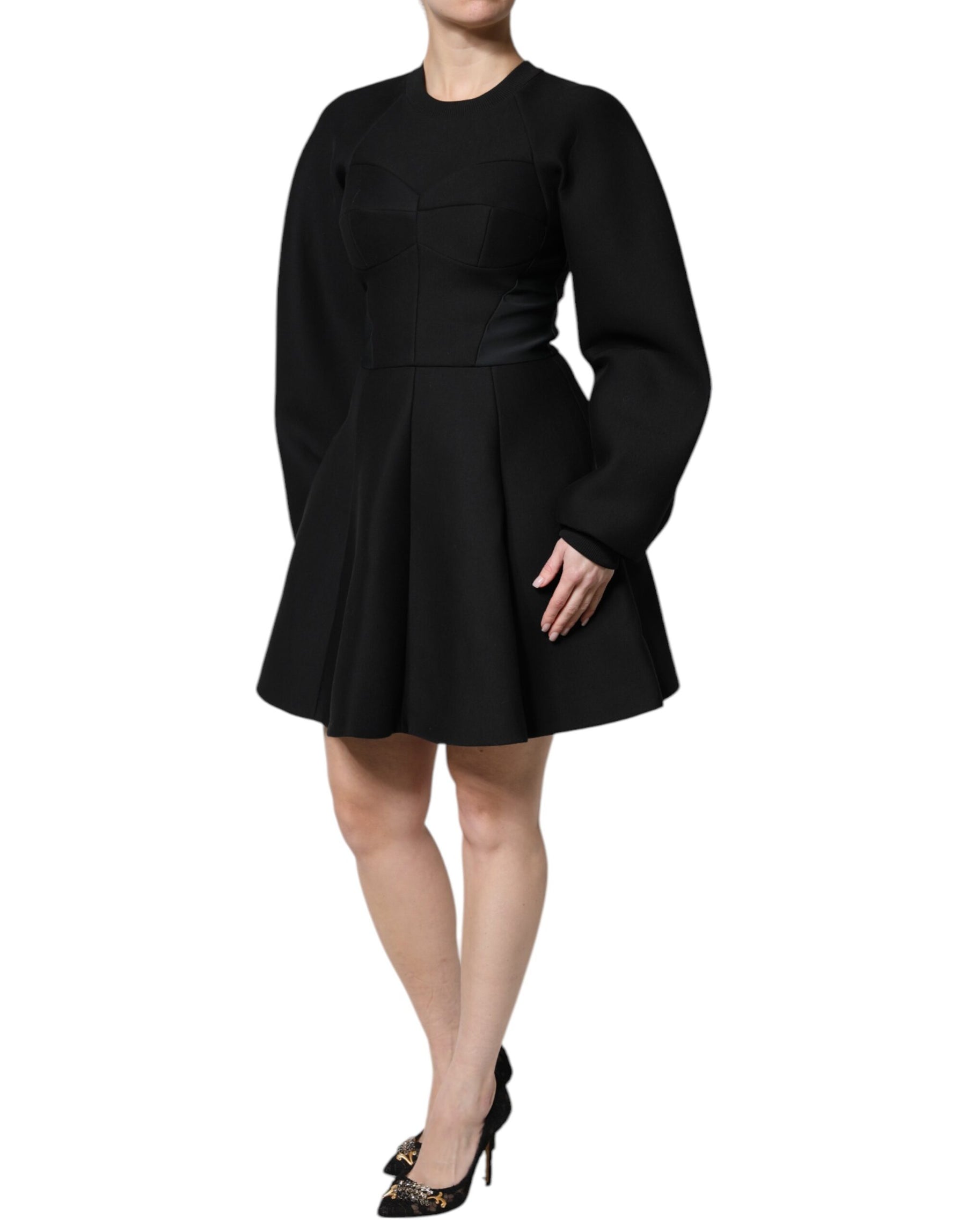 Dolce & Gabbana Black Cotton Long Sleeves A-line Mini Dress | Regal Royce