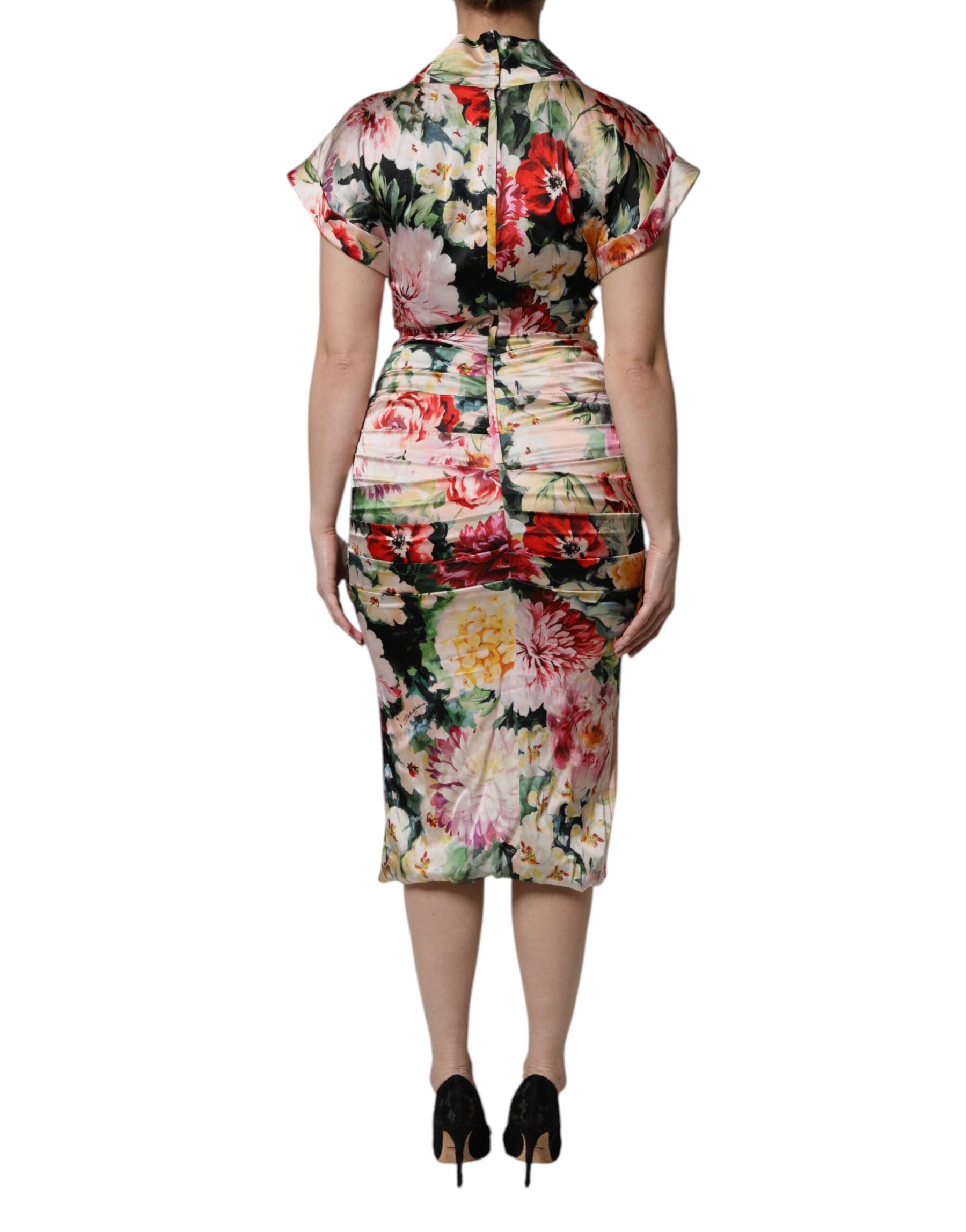 Dolce & Gabbana Multicolor Floral Short Sleeves Sheath Midi Dress | Regal Royce