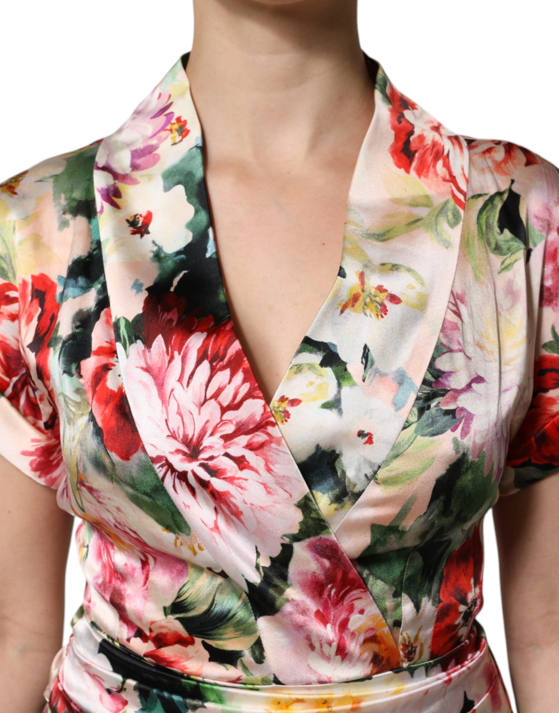 Dolce & Gabbana Multicolor Floral Short Sleeves Sheath Midi Dress | Regal Royce