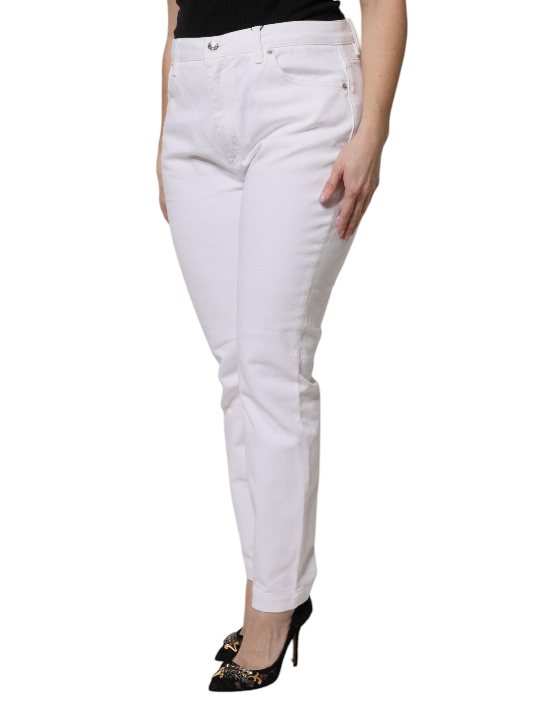 Dolce & Gabbana White Cotton Mid Waist Skinny Denim Jeans | Regal Royce