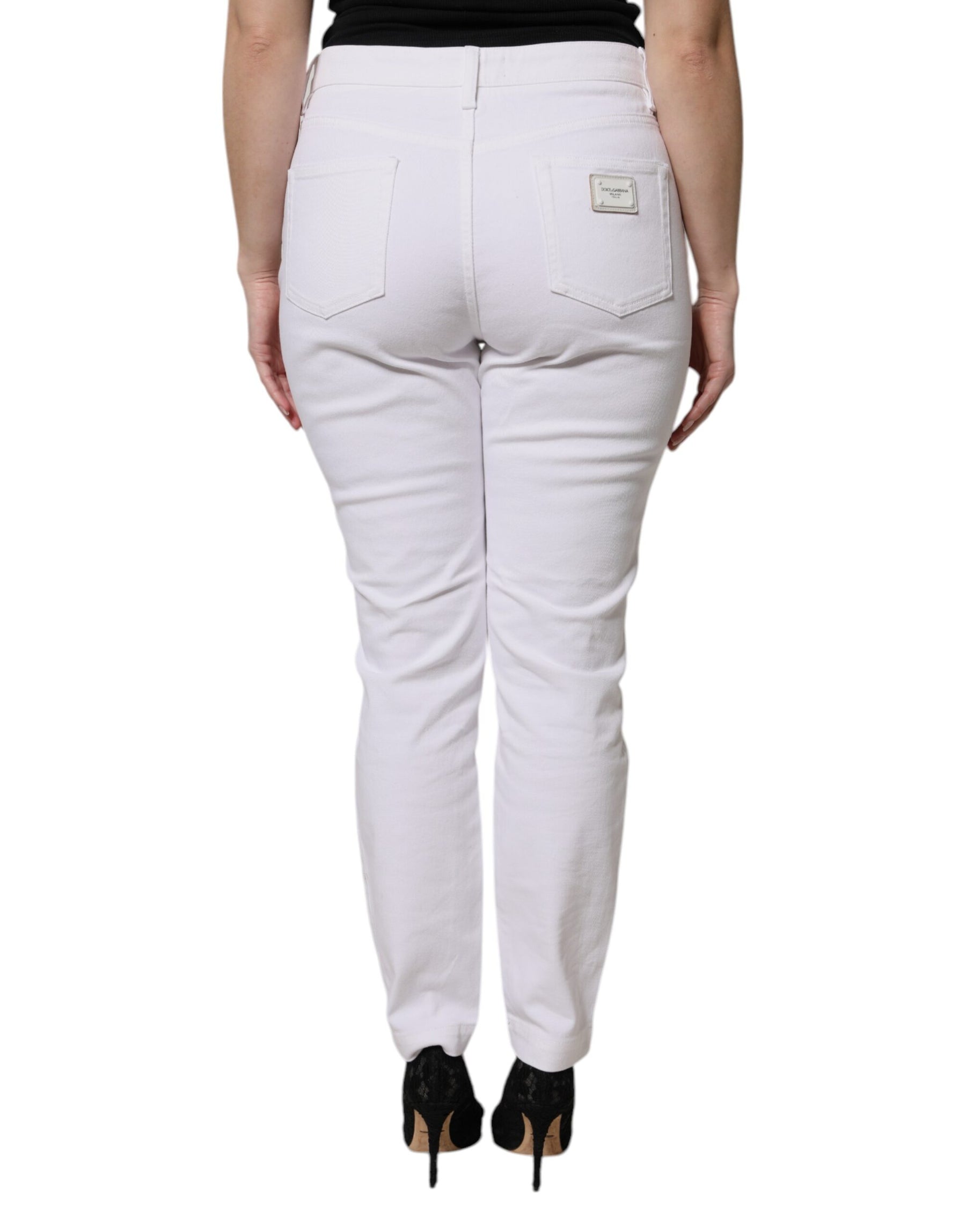 Dolce & Gabbana White Cotton Mid Waist Skinny Denim Jeans | Regal Royce