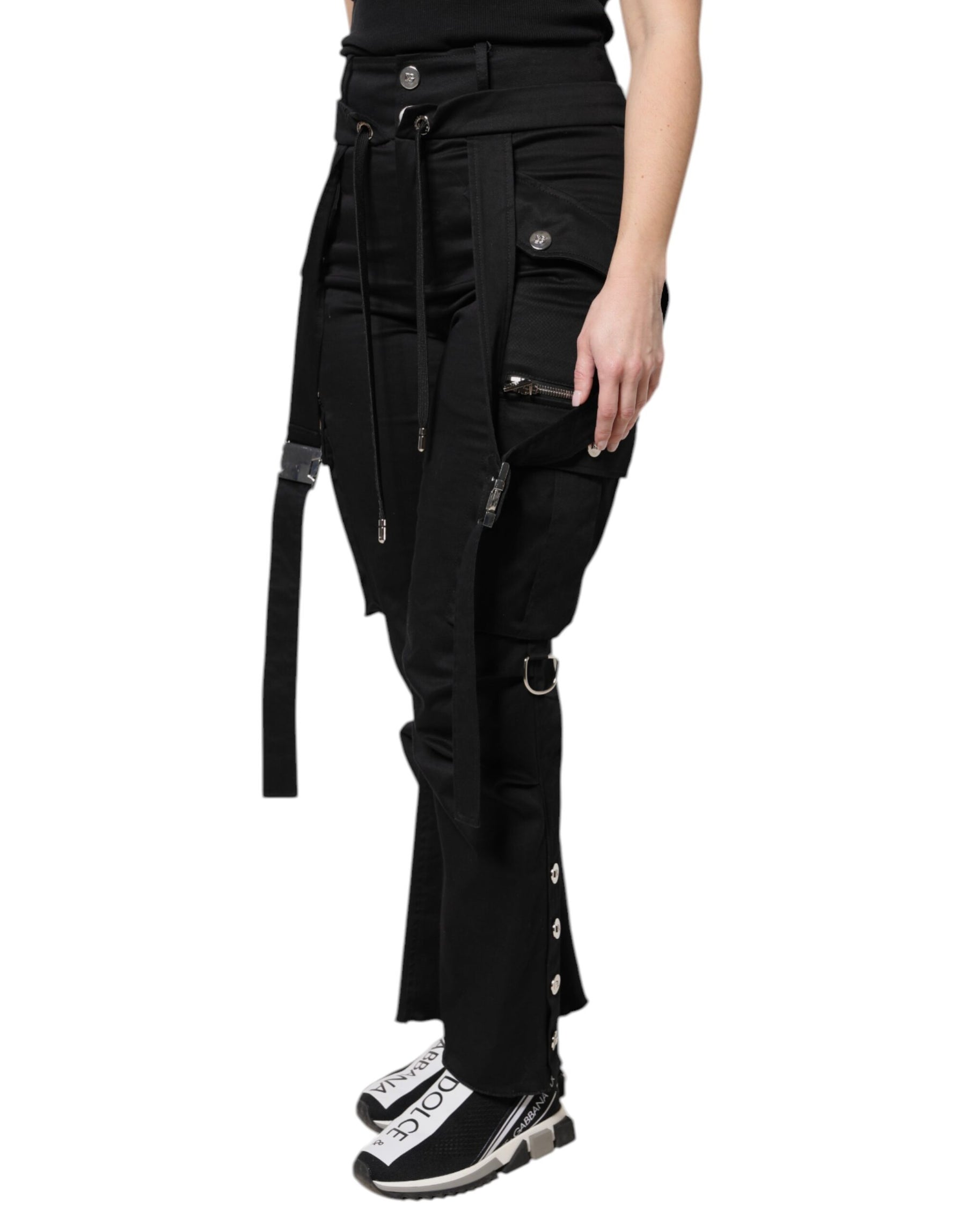 Dolce & Gabbana Black Cotton High Waist Cargo Pants | Regal Royce