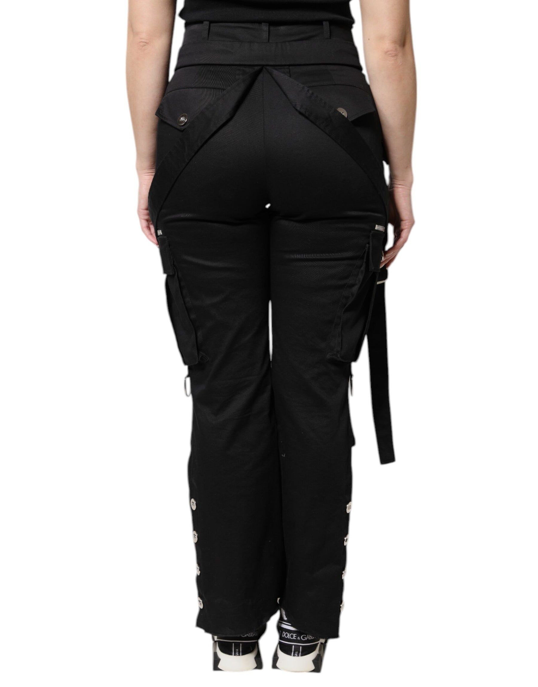 Dolce & Gabbana Black Cotton High Waist Cargo Pants | Regal Royce