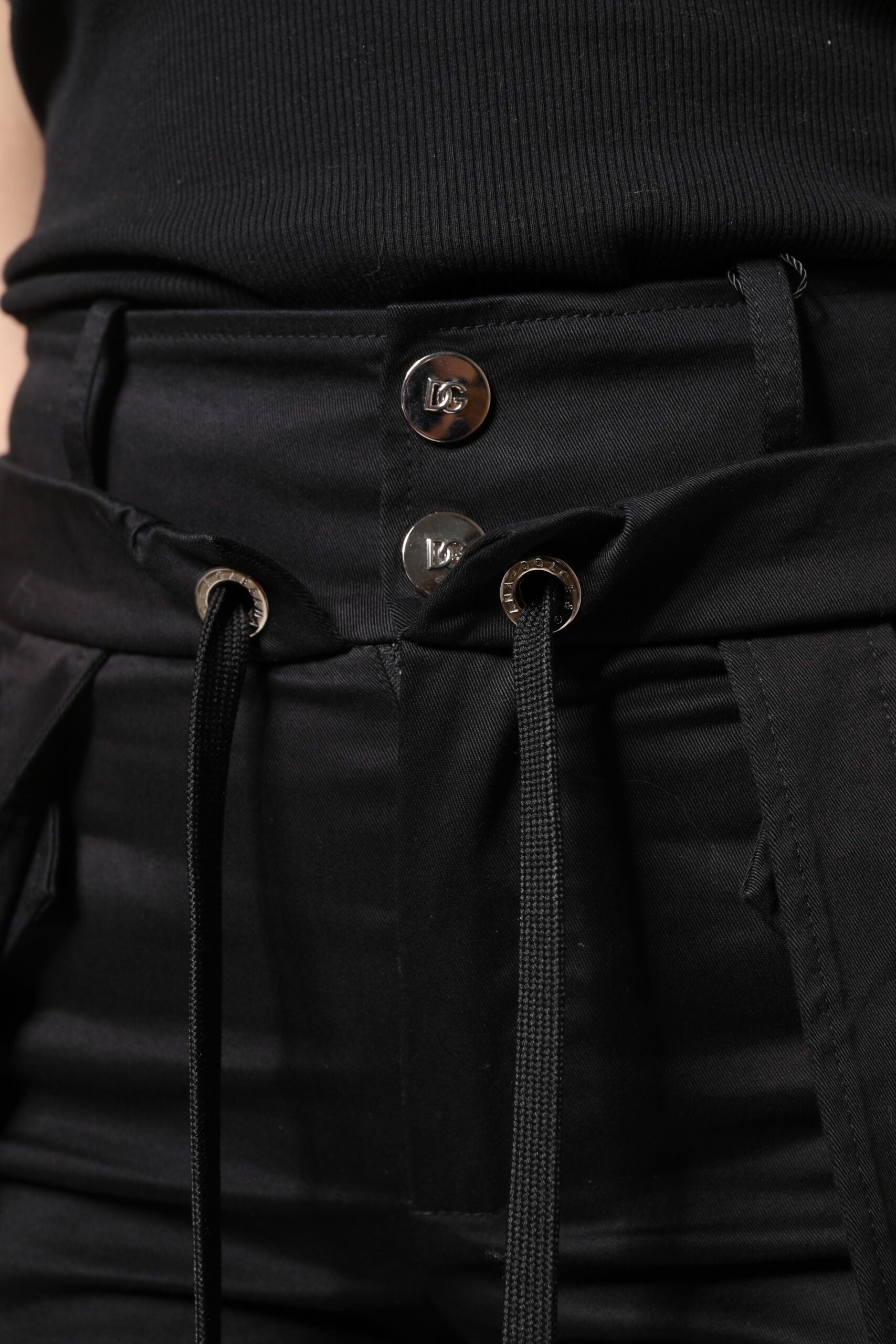 Dolce & Gabbana Black Cotton High Waist Cargo Pants | Regal Royce