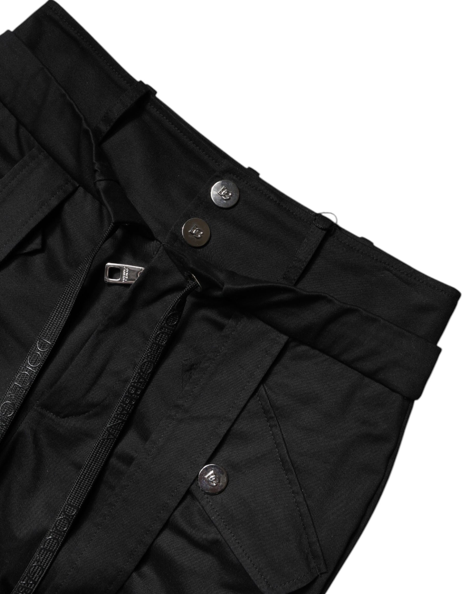 Dolce & Gabbana Black Cotton High Waist Cargo Pants | Regal Royce