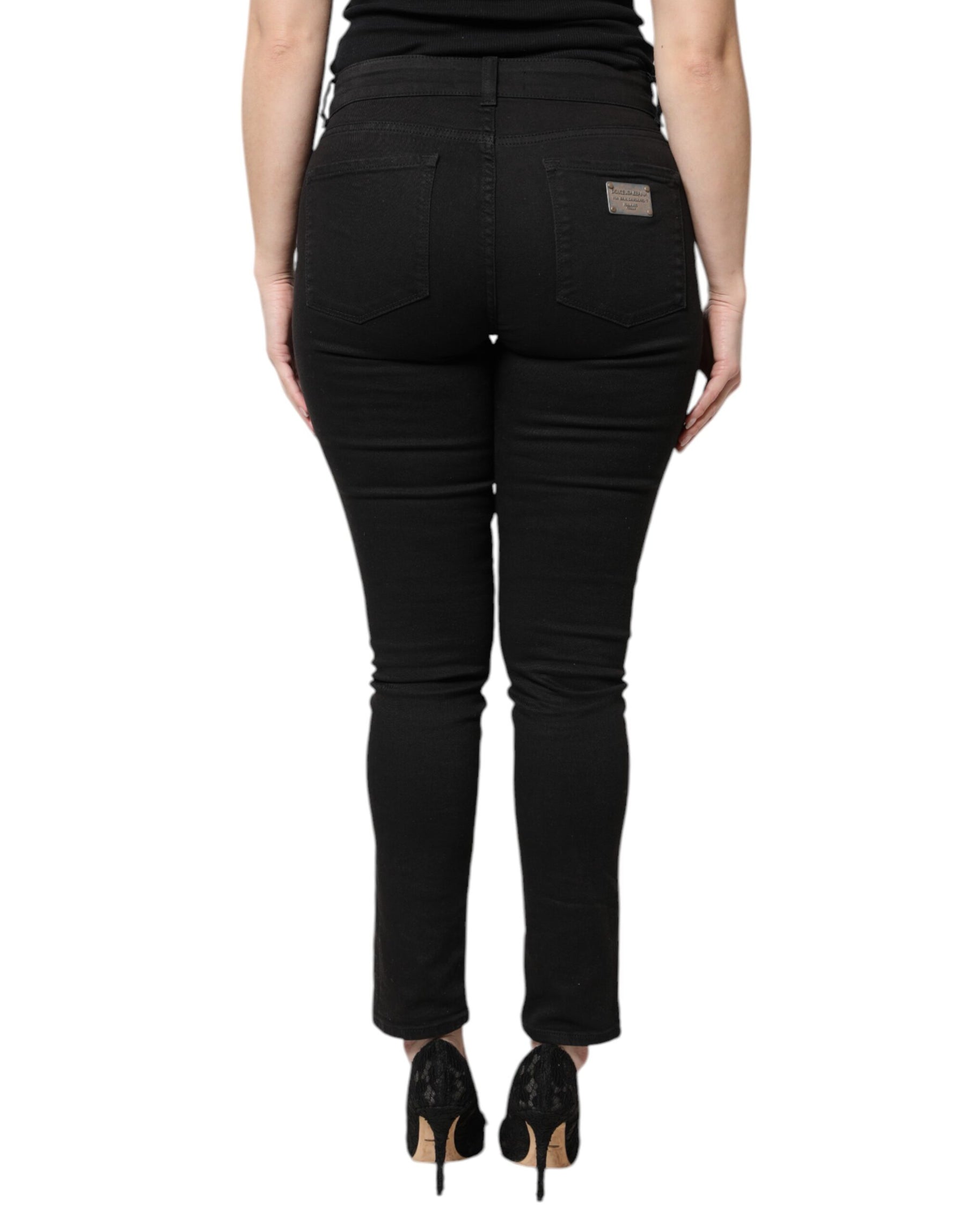 Dolce & Gabbana Black Cotton High Waist Skinny Denim Jeans | Regal Royce