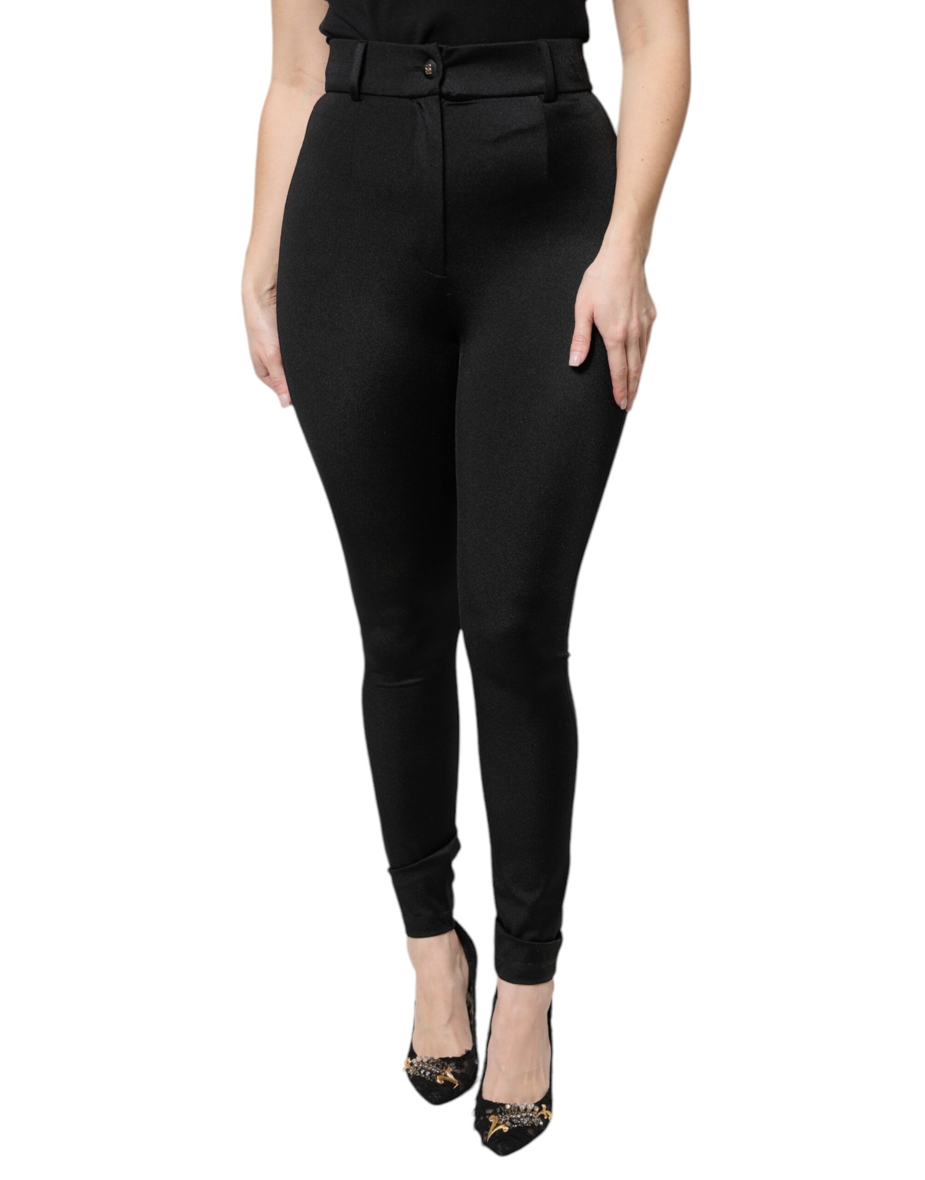 Dolce & Gabbana Black Nylon High Waist Slim Fit Pants | Regal Royce
